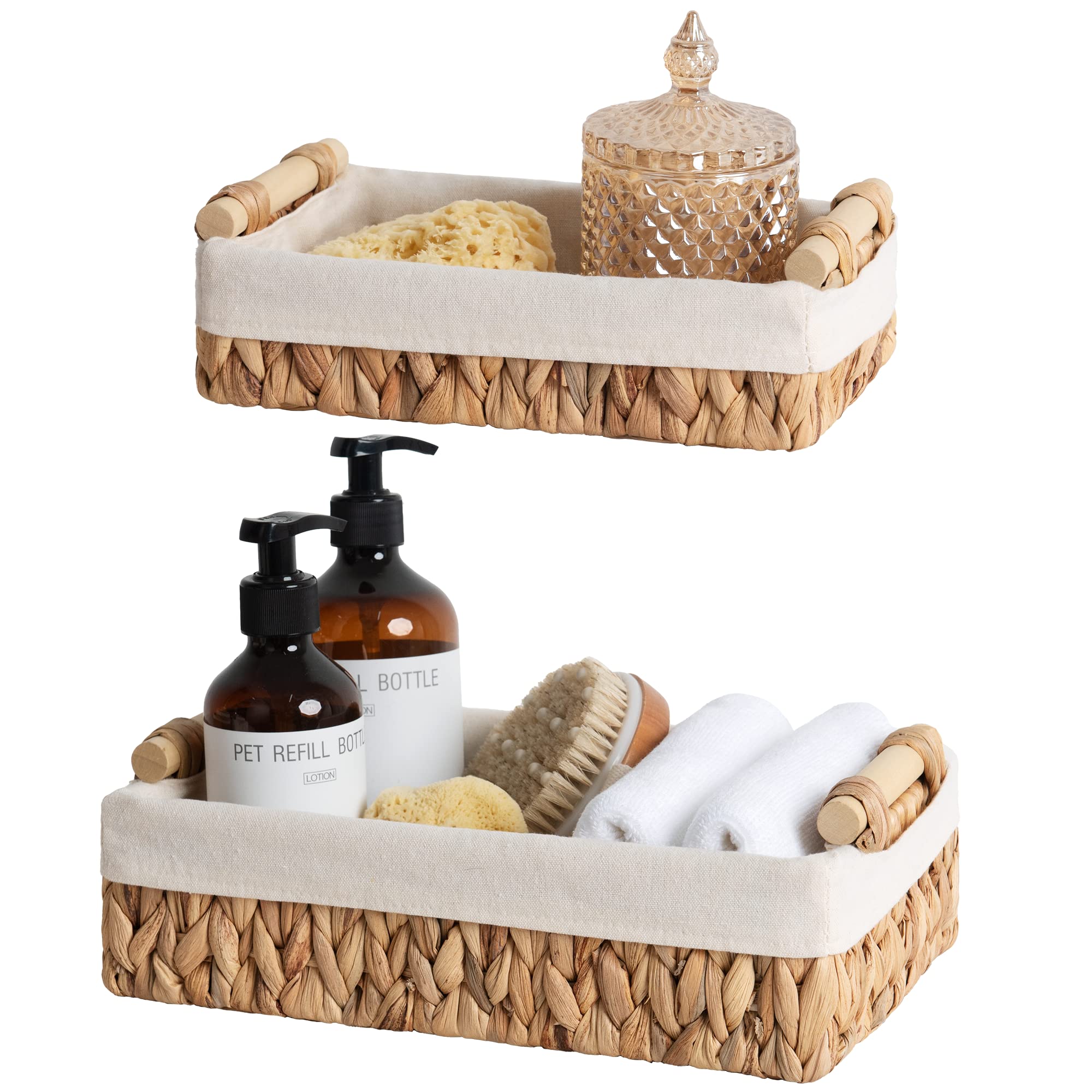 Storageworks Small Wicker Baskets For Organizing, Decorative Water Hyacinth Storage Baskets For Shelves, Toilet Paper Storage Ba