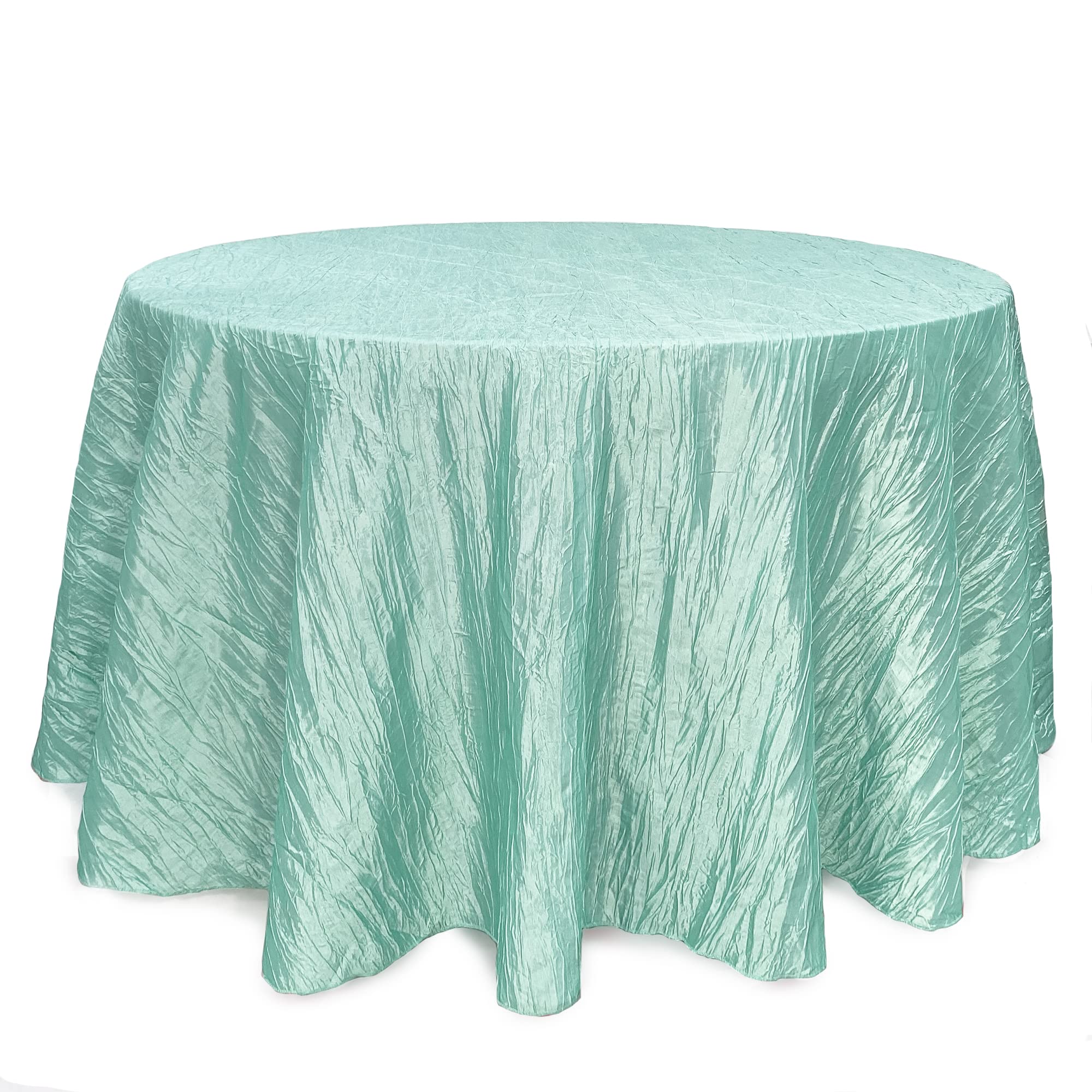 Your Chair Covers - 132 Inch Round Crinkle Taffeta Tablecloth - Robin Egg, Crushed Shiny Dining Table Cloth For Wedding Party Bi