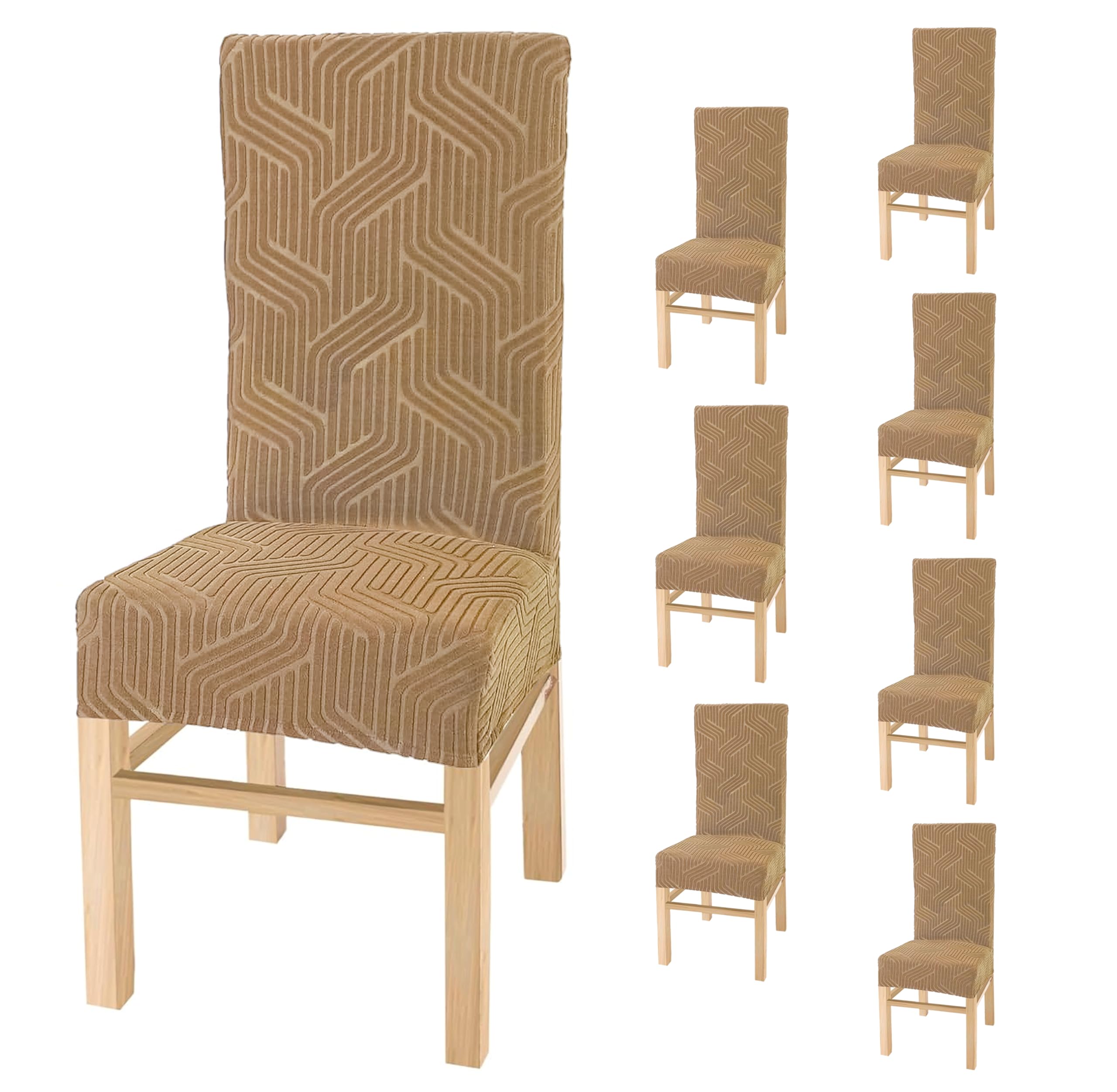 Yellow Weaves Elastic Stretchable Dining Chair Covers, Removable Washable Elastic Self Jacquard Dining Chair Covers (Set Of 8, G