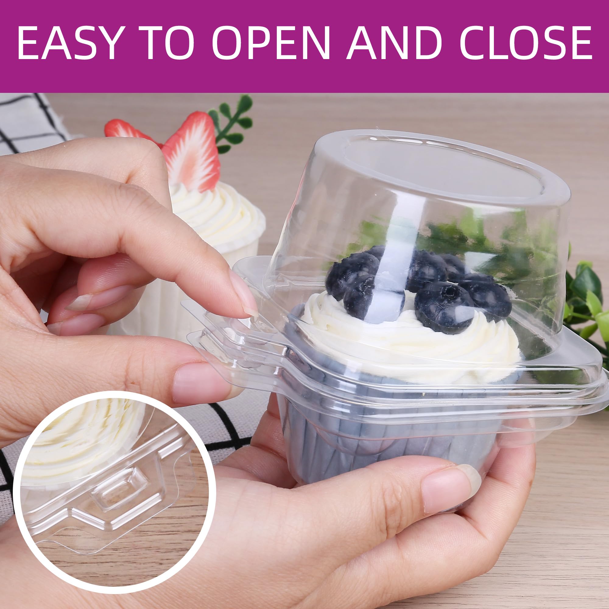 Lotfancy Individual Cupcake Containers, 100 Pcs Plastic Clear Cupcake Boxes, Disposable Single Cupcake Holders With Dome Lid, St
