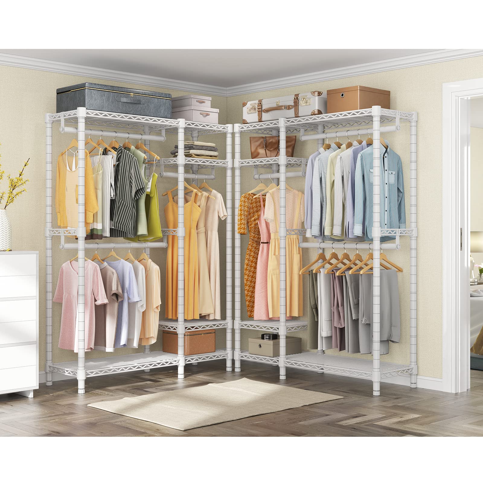 Vipek V2S Garment Rack Heavy Duty Clothes Rack 4 Tiers Wire Shelving Clothing Racks With 3 Hanging Rods Compact Freestanding Clo