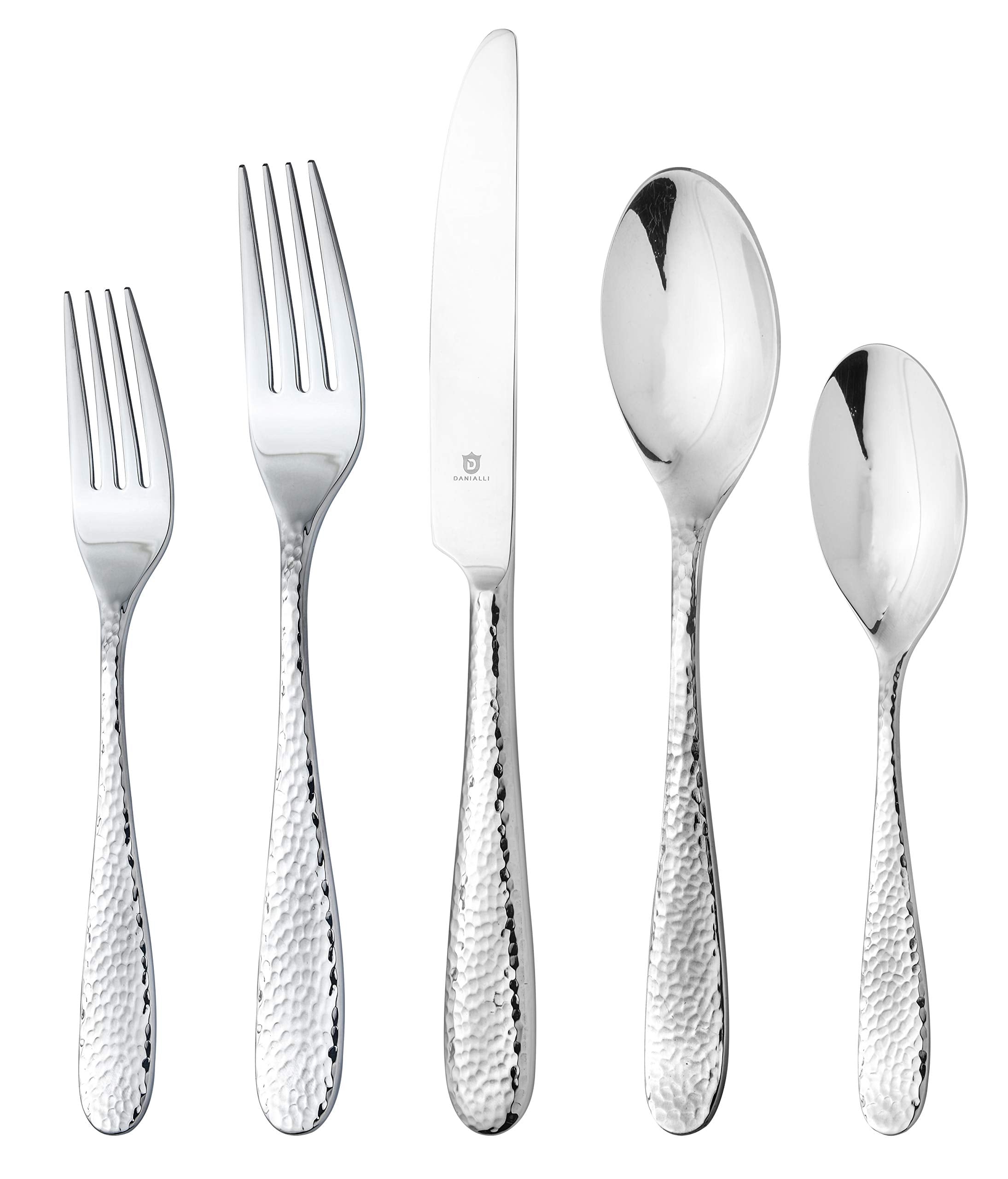 Danialli Modern Fidenza Hammered Silverware Set - 18/10 Stainless Steel Flatware Set For Elegant Dining - Dishwasher Safe Cutler
