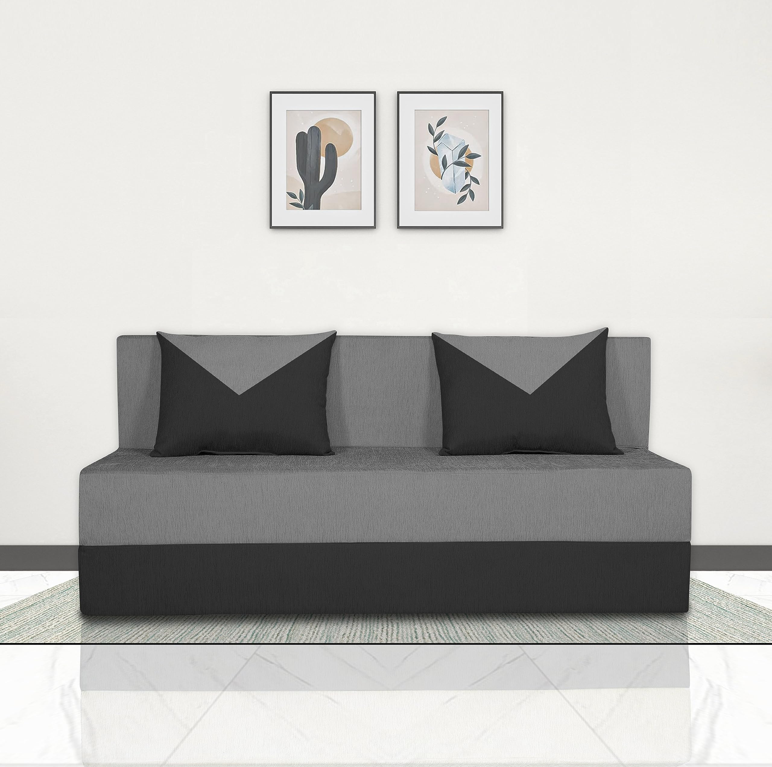 Adorn India Easy Boom 3 Seater Sofa Cum Bed 5 X 6 (Grey & Black) (1 Year Warranty)