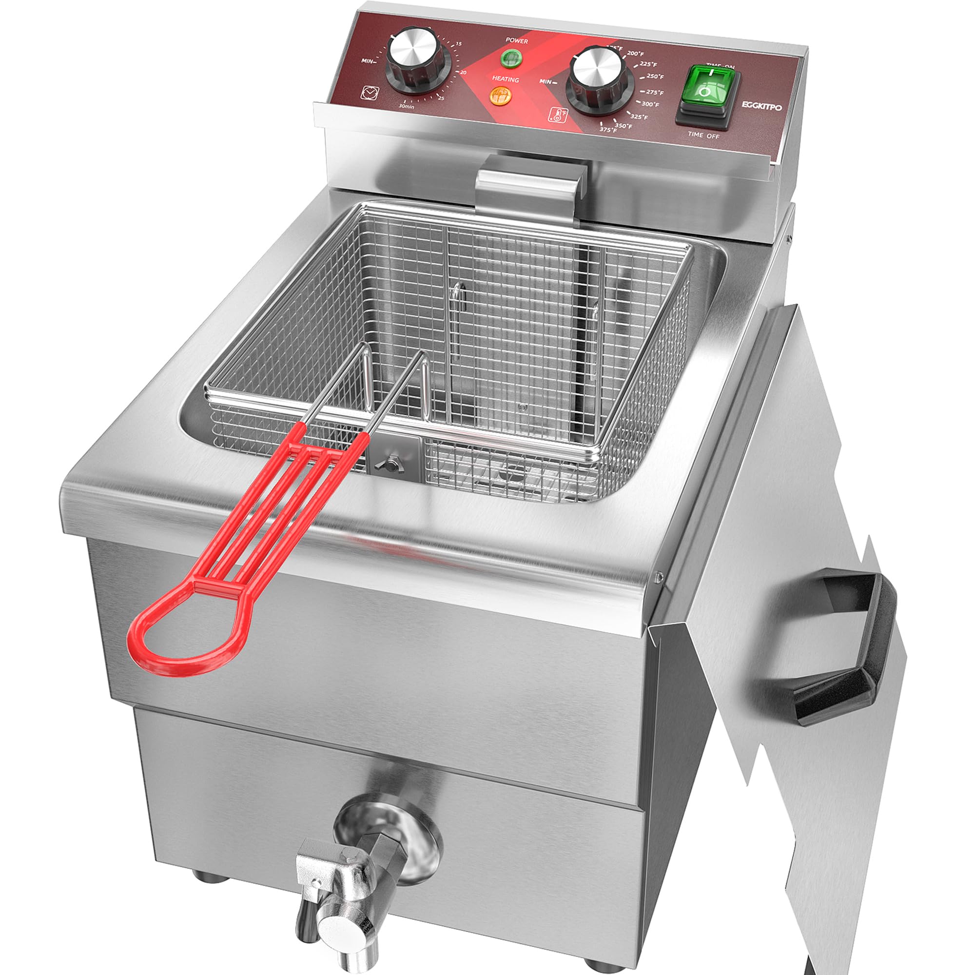 EGGKITPO Deep Fryer 12L Large Electric Fryer with Oil Drain and Timer Deep Fryer with Basket and Lid Stainless Steel Countertop 