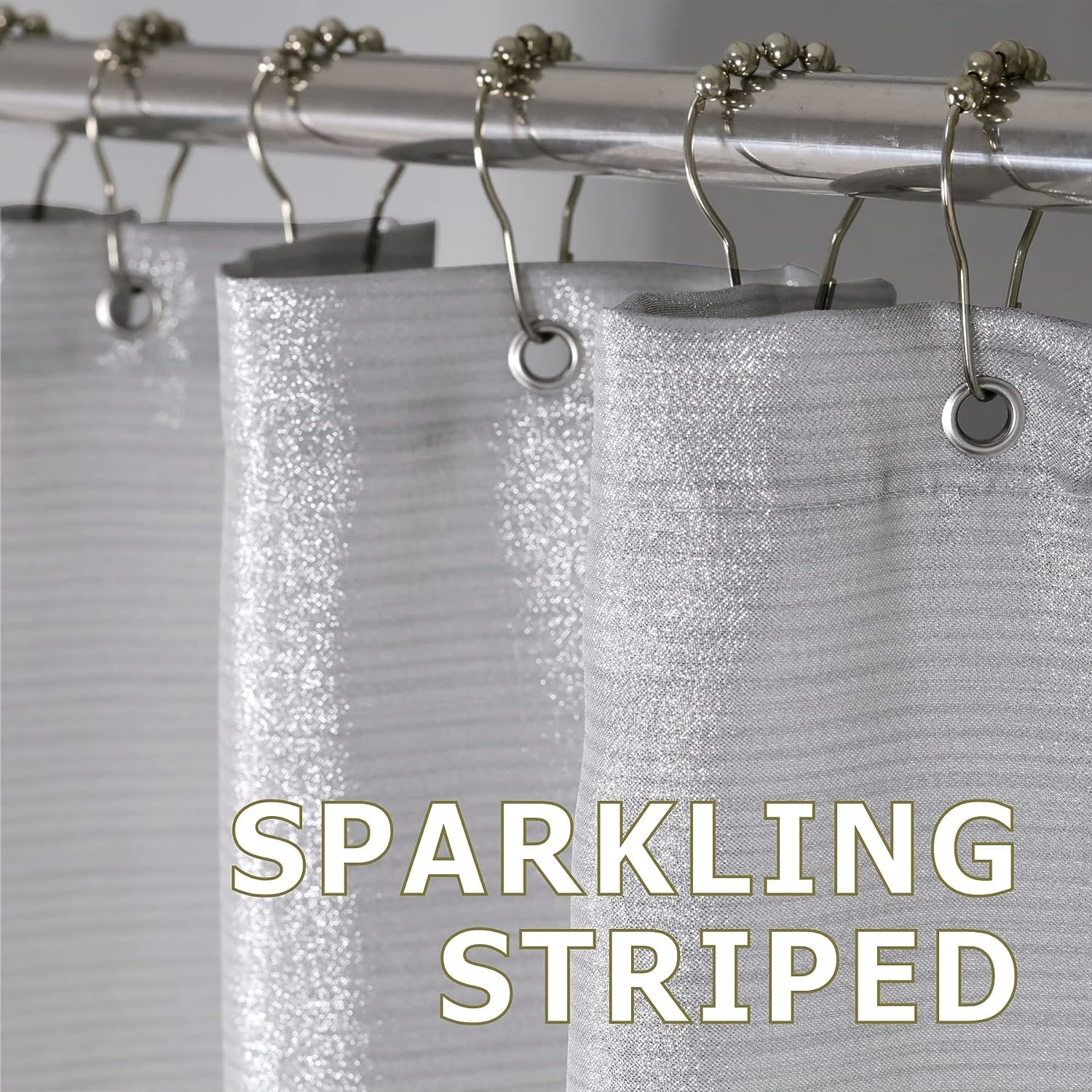 Silver Grey Sparkle Shower Curtain: Modern Luxury Elegant Light Gray Metallic Fabric Curtain Set For Bling Glamour Festive Bathr
