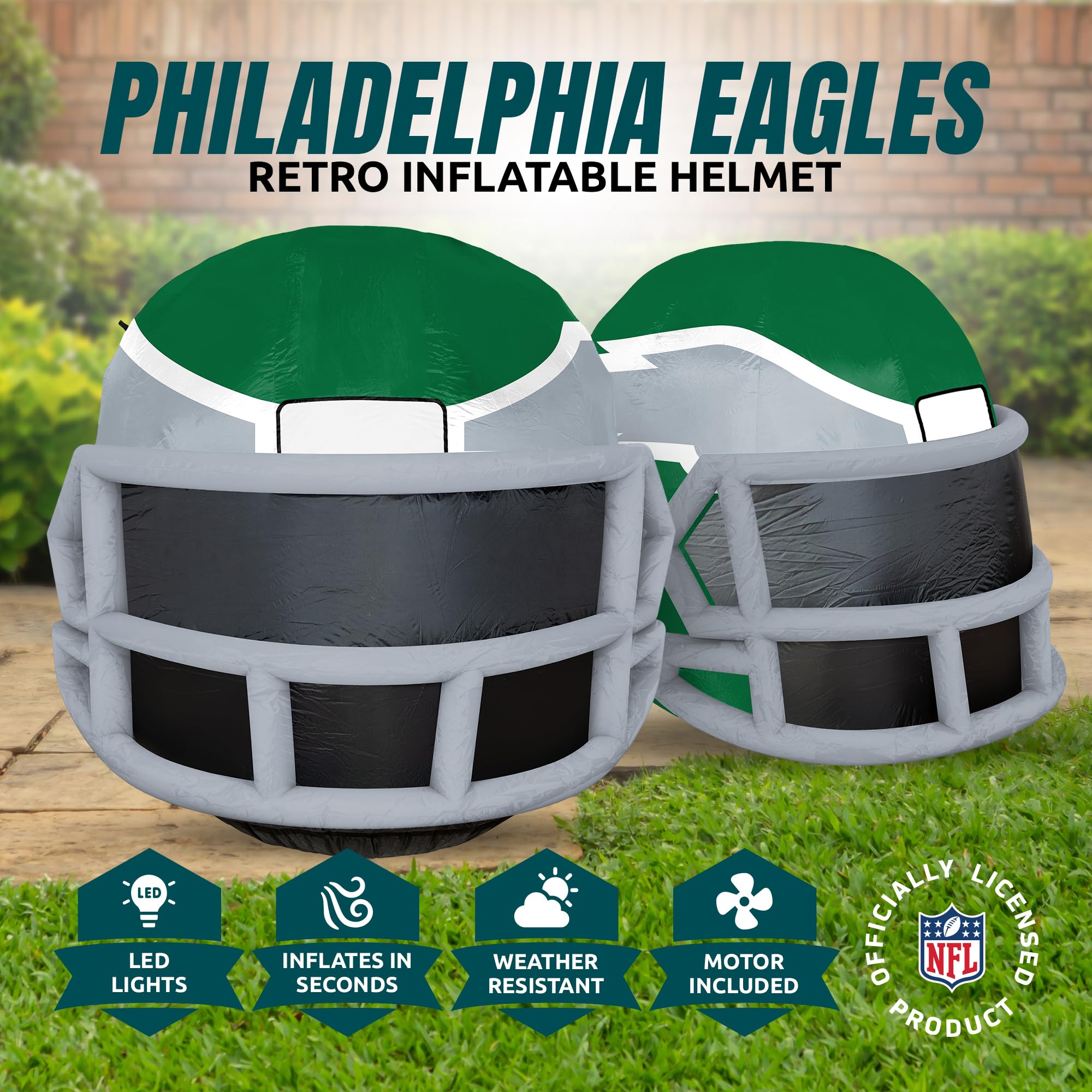 Sporticulture NFL Philadelphia Eagles 4ft Inflatable Retro Helmet with LED Lights & Built-in Blower - Merchandise Decor Ideal fo