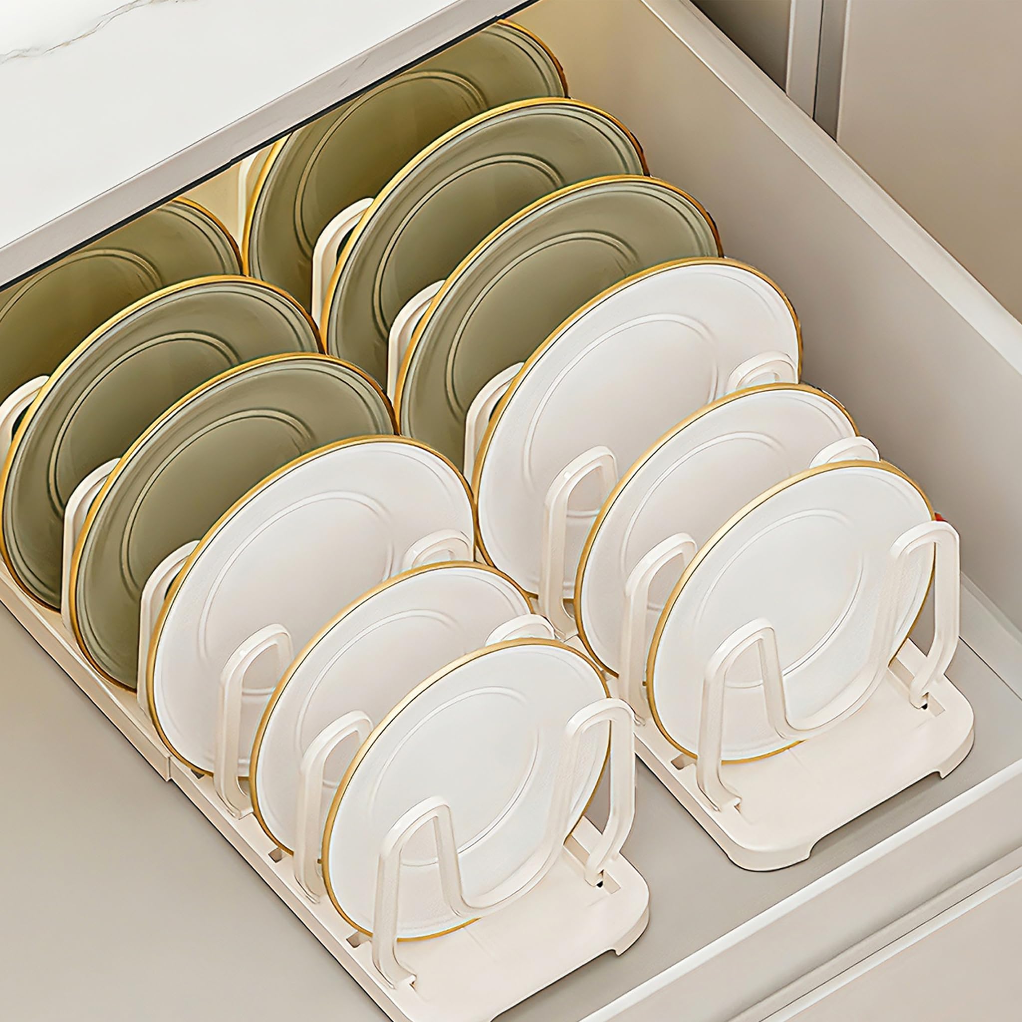 oidpio Expandable Plate Organizer for Cabinet, Vertical Dish Rack Organizer Inside Cabinet, Cup Drying Rack