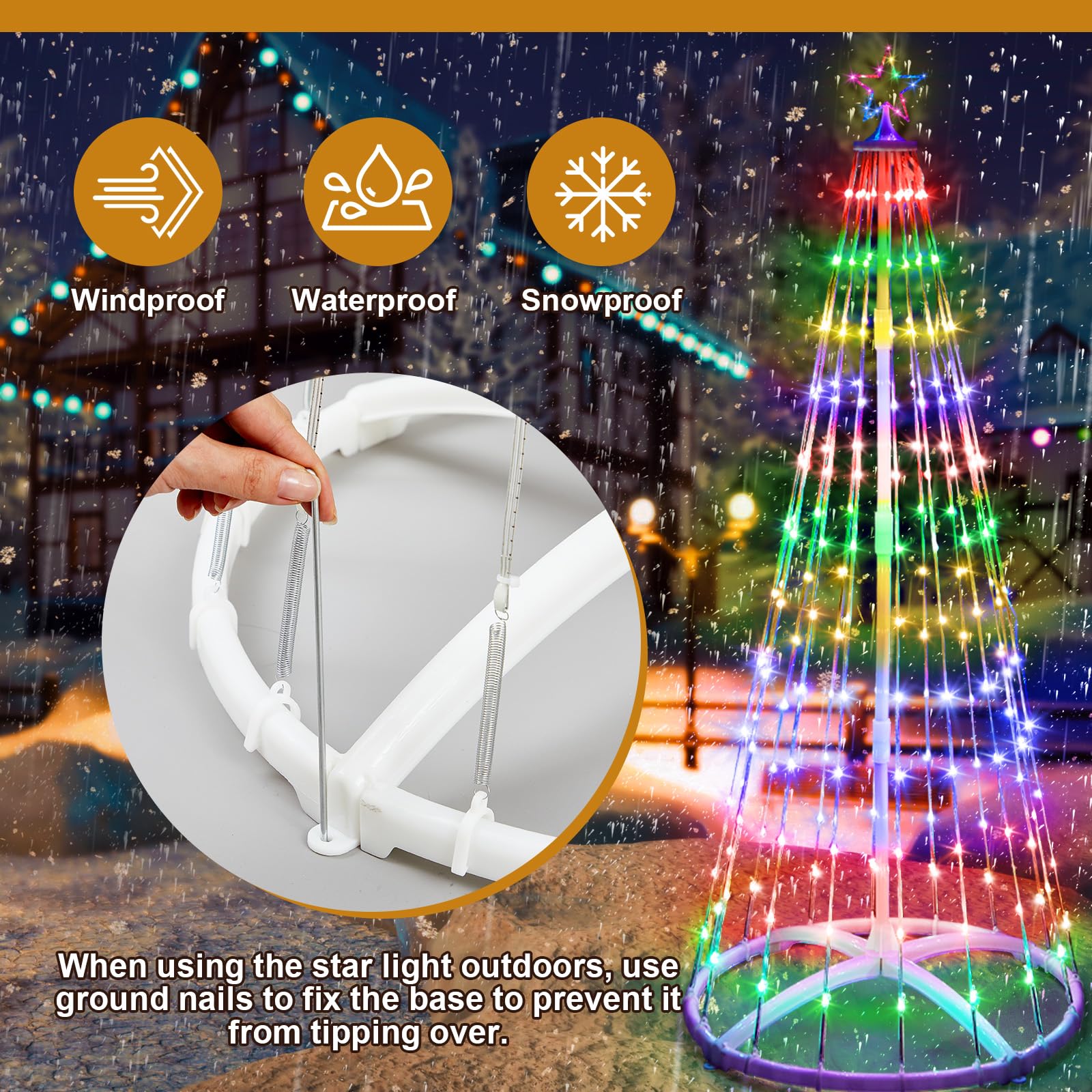Tujoe 2 Pack 9FT Christmas LED Cone Tree Lights 24 Modes Color Changing with Timer Foldable Lighted Trees Waterproof Outdoor Str
