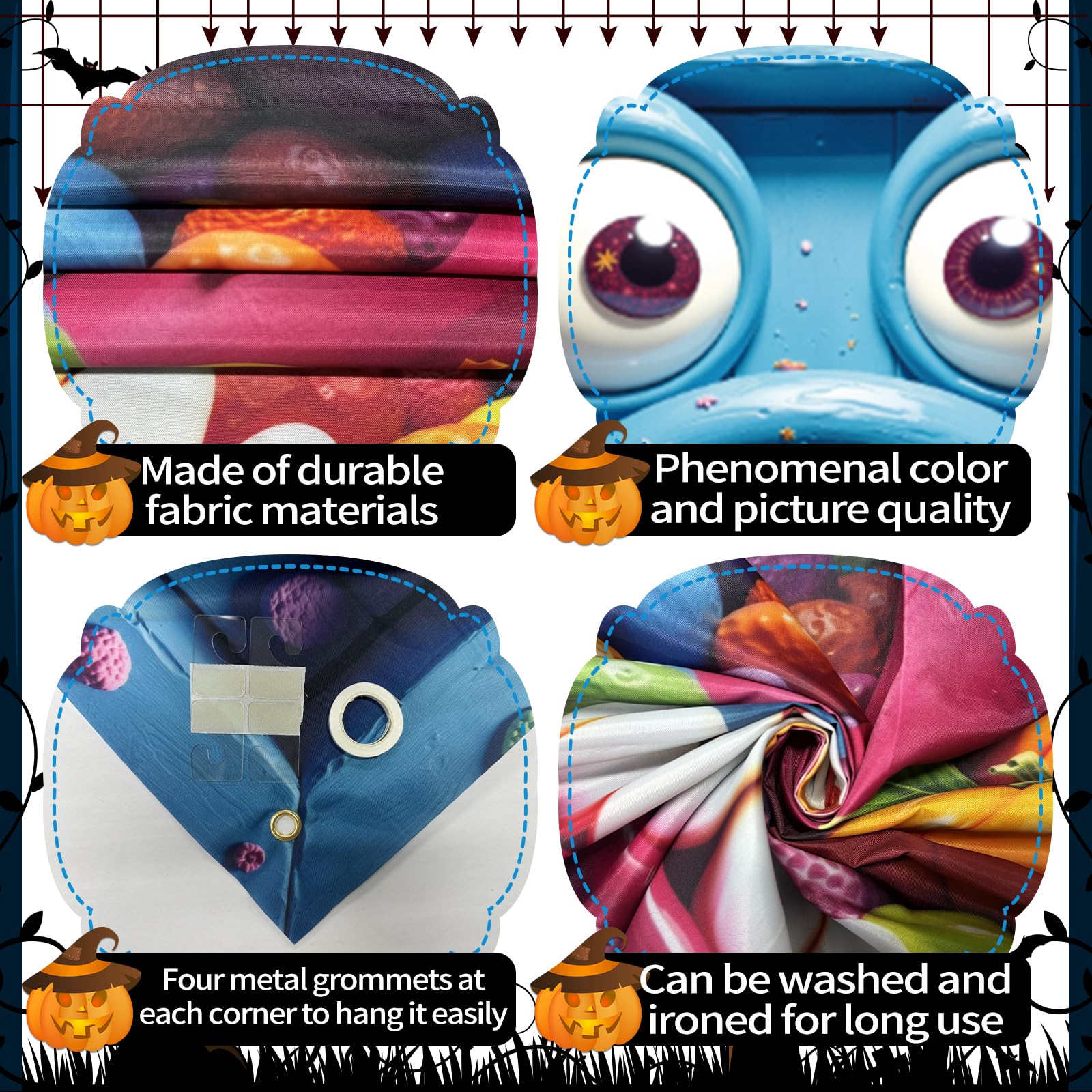 Halloween Door Cover, Fabric Cute Funny Monster Front Door Wall Banner Covering Decorations Indoor Outdoor Party Supplies 72.8x3