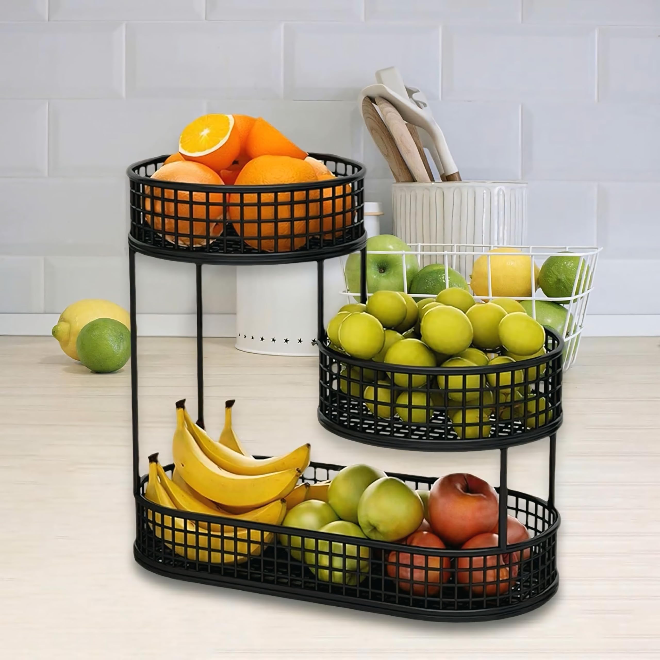 Amass Handicrafts 3Tier Fruit And Vegetable Organizer  Multipurpose Metal Storage Basket For Home & Kitchen  Modern Fruits & 