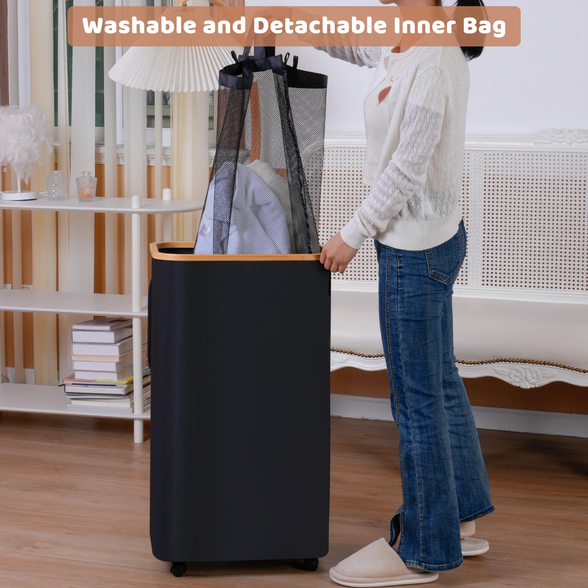 Iegrow 110L Laundry Basket With Wheels,Clothes Hamper For Laundry,Laundry Hamper With Lid And Inner Bag, For Laundry Room, Bedro