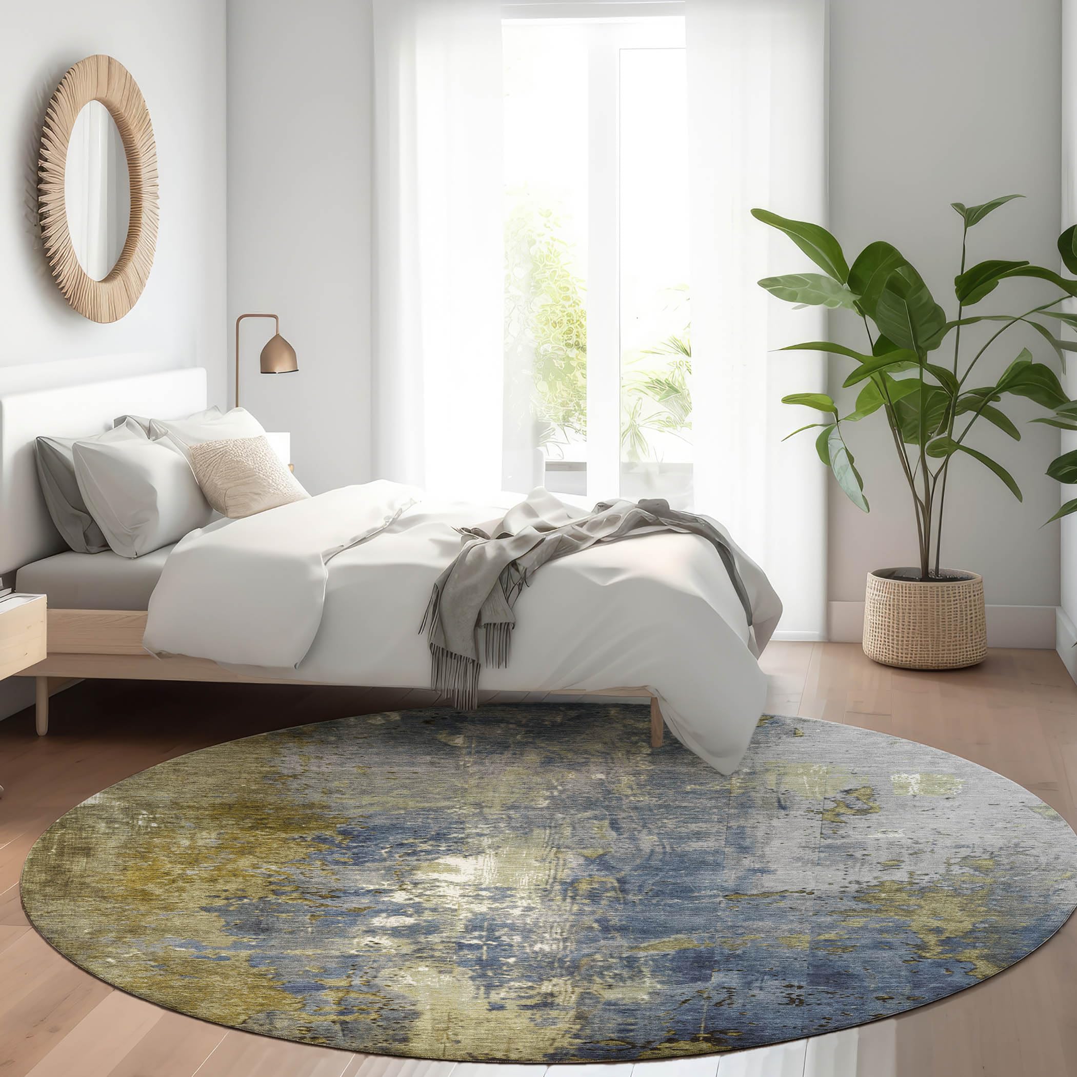 Machine Washable Indoor/Outdoor Chantille Khaki 8 x 8 Round Rug