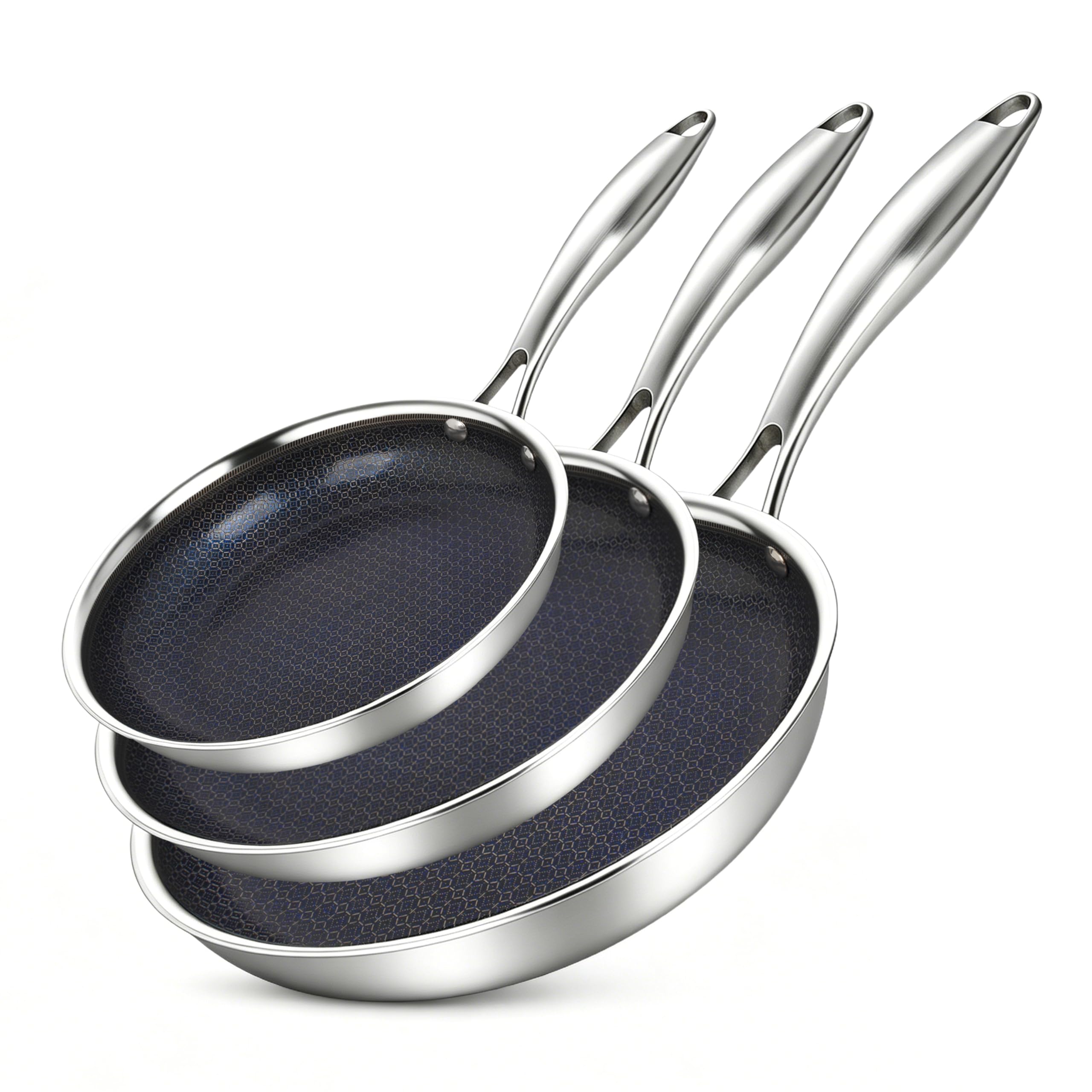 BRASA,3PCS,Nonstick Frying Pan Set,7.87in+9.45in+11.02in,Stainless Steel Pan Set,Skillet set Ceramic Nonstick Cookware set,Compa