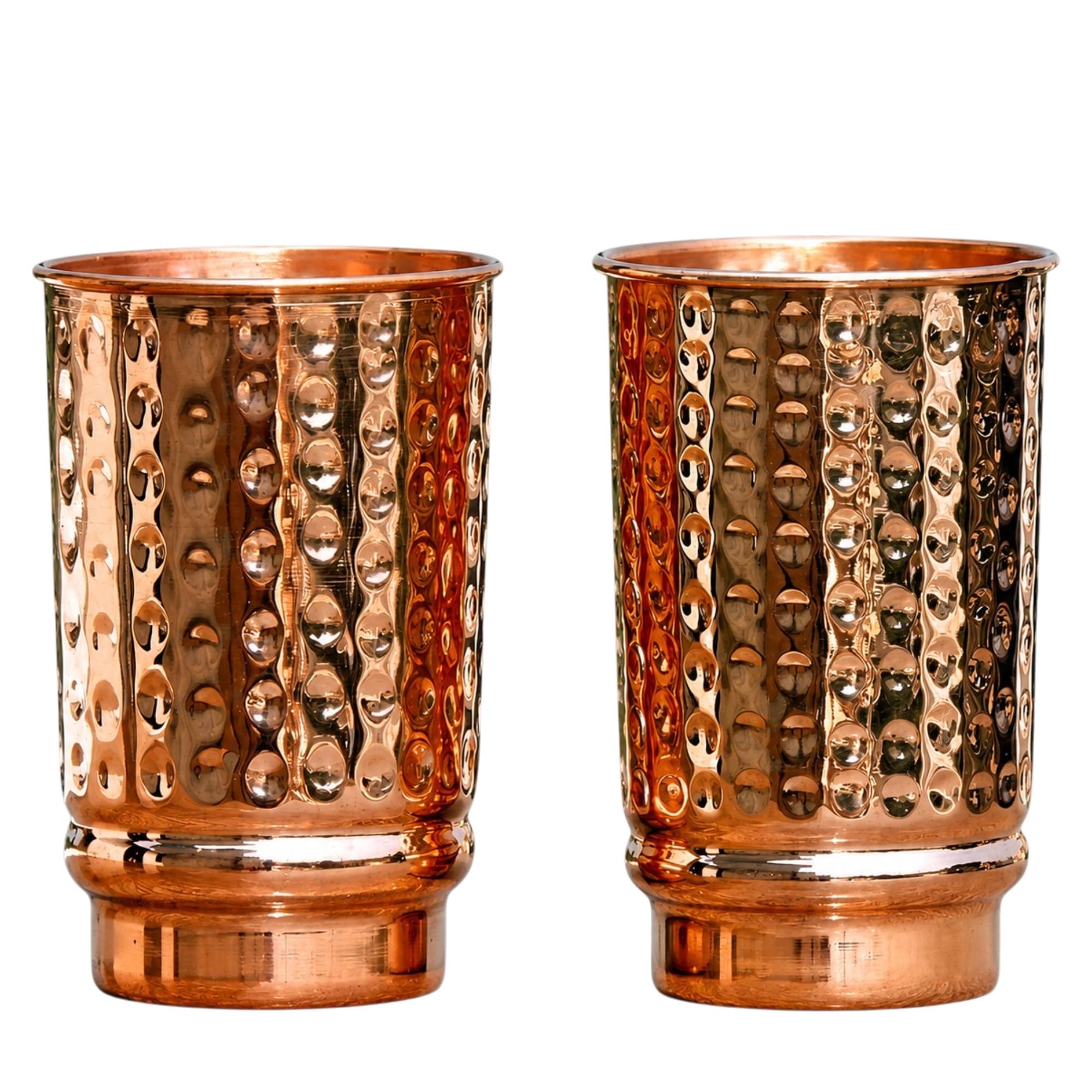 HEALTHANDWEALTH Pure Copper Hammered Drinking Cups - Ayurvedic Health Tumblers - 2 pcs. set -LACQUER Free (11.8 US Fl Oz) Travel