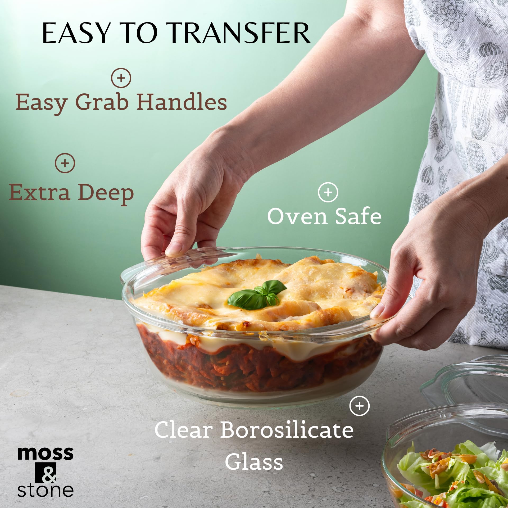 Moss & Stone Basics 6-Piece Clear Glass Casserole Dishes For Oven With Lids, Durable Borosilicate Glass Bakeware Set, Glass Bowl