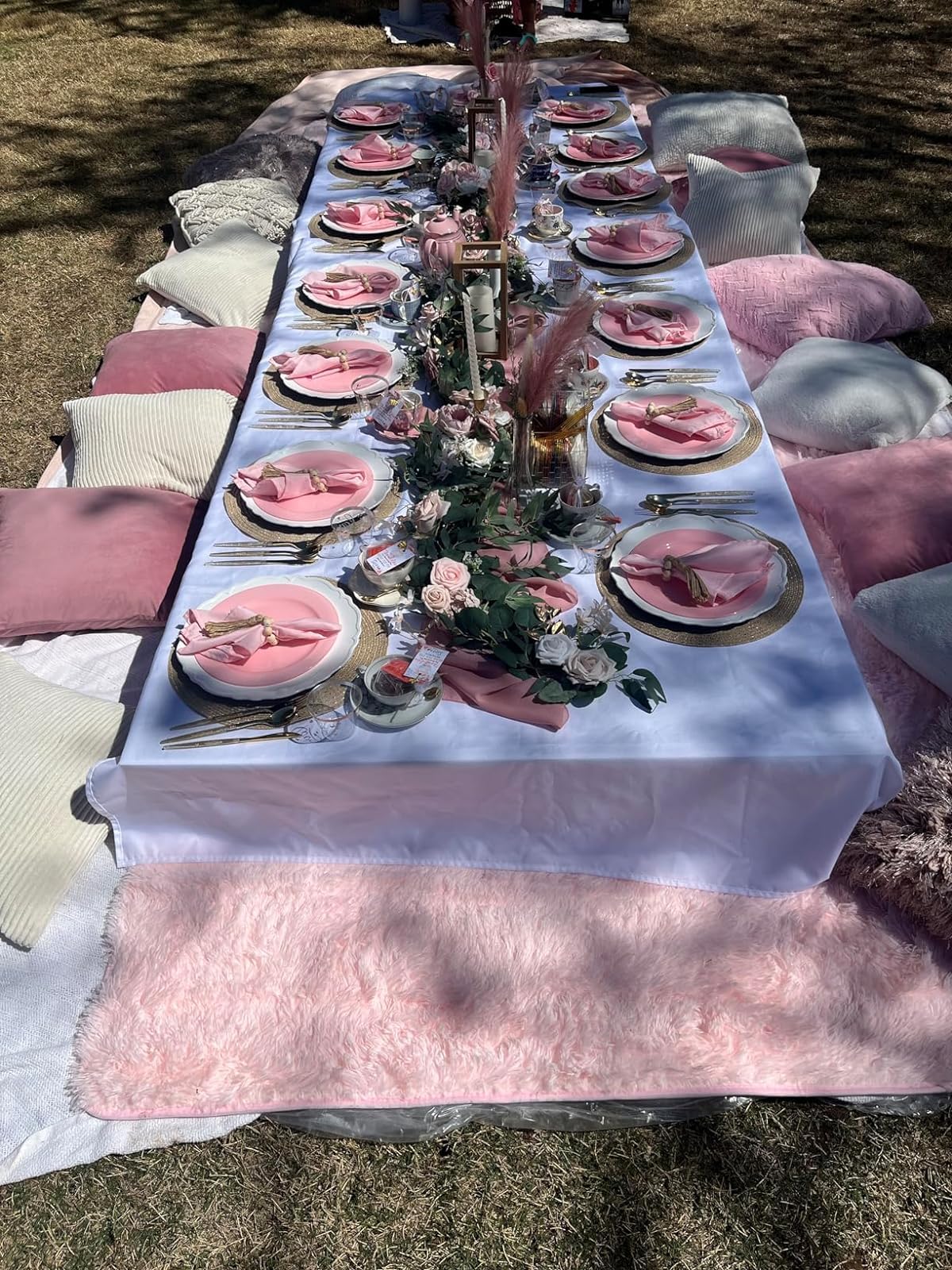 Ploymono Pink Heavy Duty Cloth Napkins - 17 X 17 Inch Solid Washable Polyester Dinner Napkins - Set Of 8 Napkins With Hemmed Edg