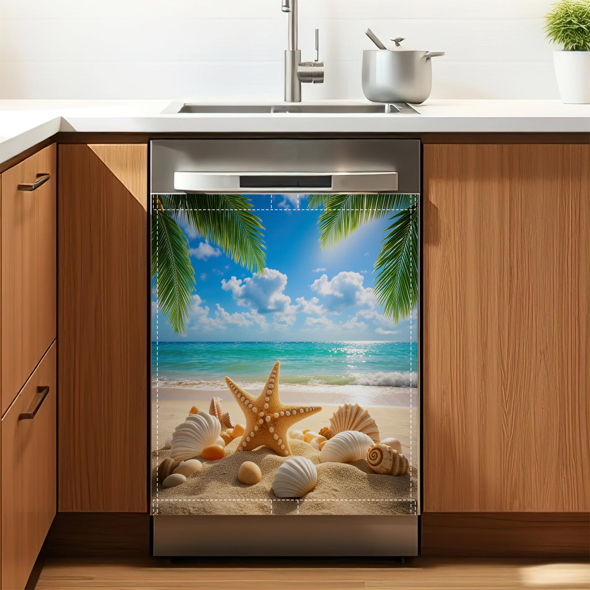 Beach Starfish Palm Tree Magnetic Dishwasher Cover 23x26 Inch