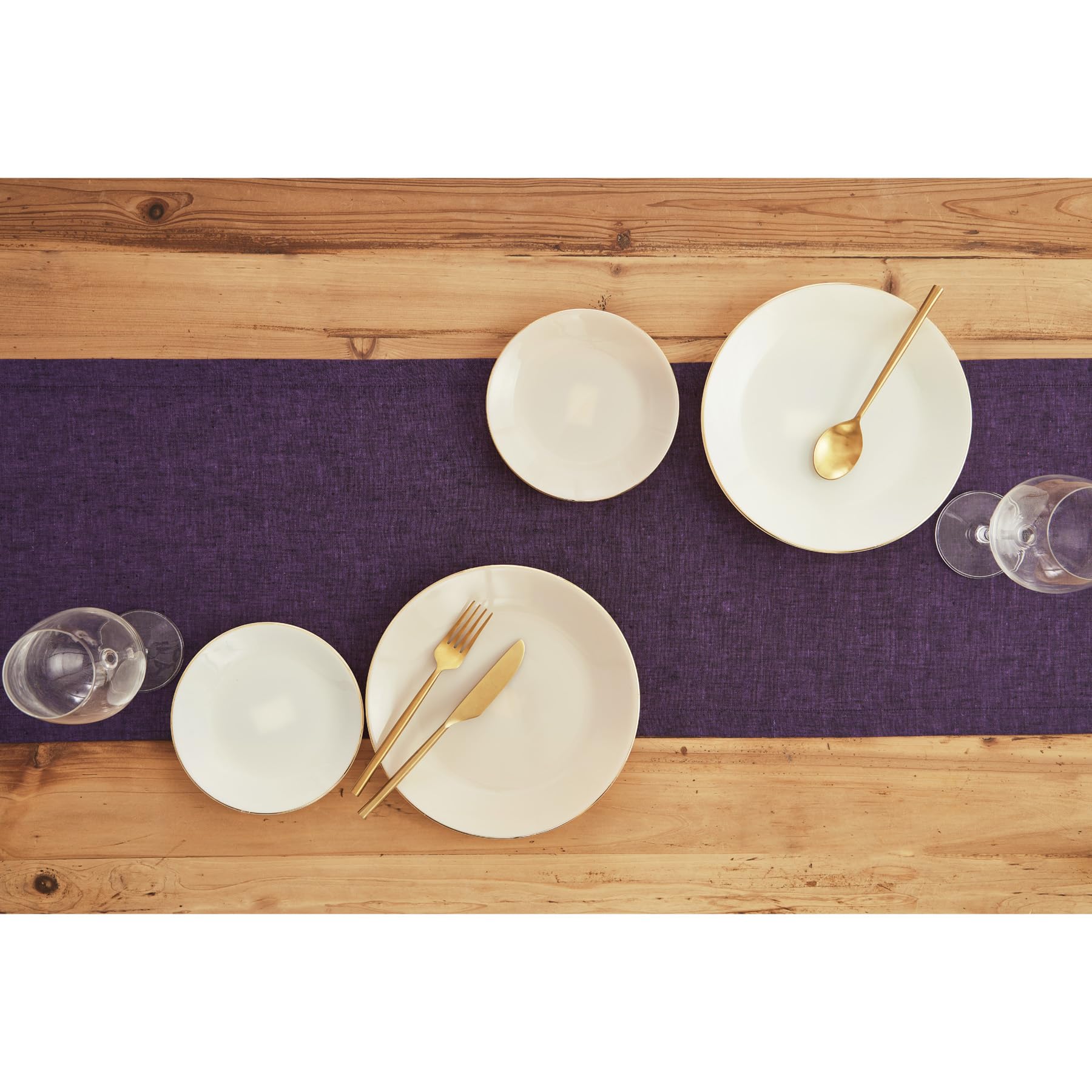 Solino Home Linen Table Runner 48 Inch - 100% Pure Linen Grape Table Runner 14 X 48 Inch - Machine Washable Dining Table Runner