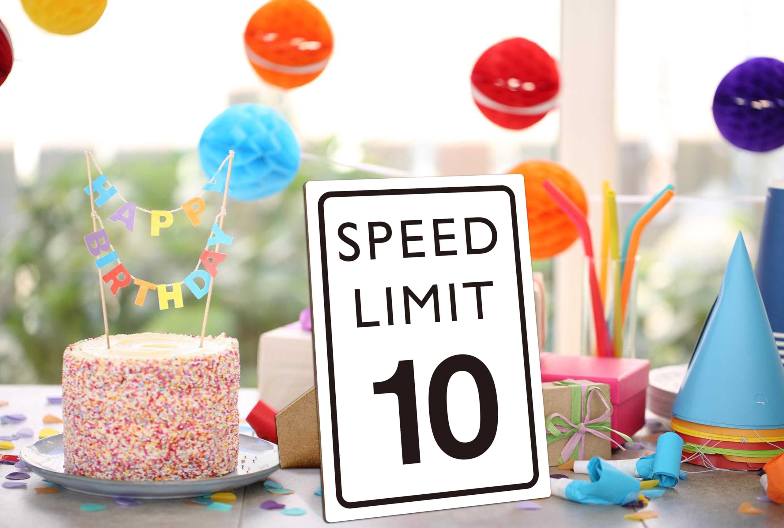 Muruseni Race Car Birthday Decor, Speed Limit Sign, Fast Ten, Race Car Birthday Party Decorations, 8  11 Wooden Play Sign with S