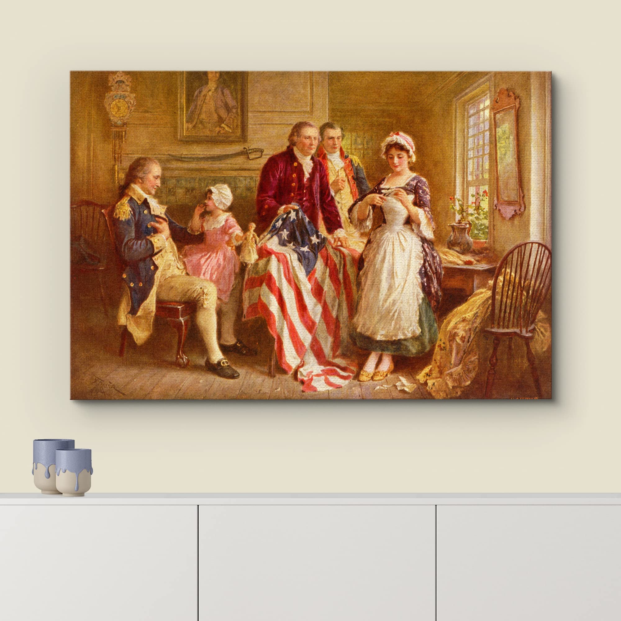 Wall26 - Betsy Ross 1777 By Jean Leon Gerome Ferris - Canvas Print Wall Art Famous Painting Reproduction - 12'' X 18''