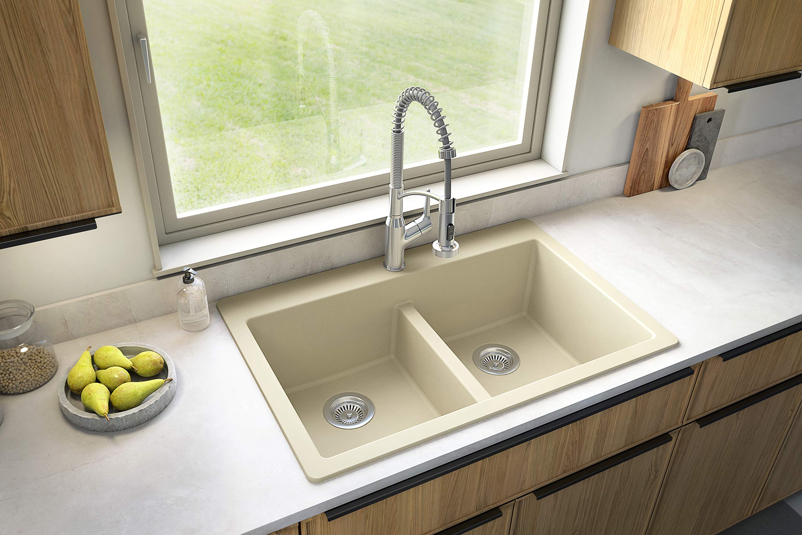 Karran Qt-810 33'' Top Mount Double Equal Bowl Quartz Kitchen Sink In Bisque