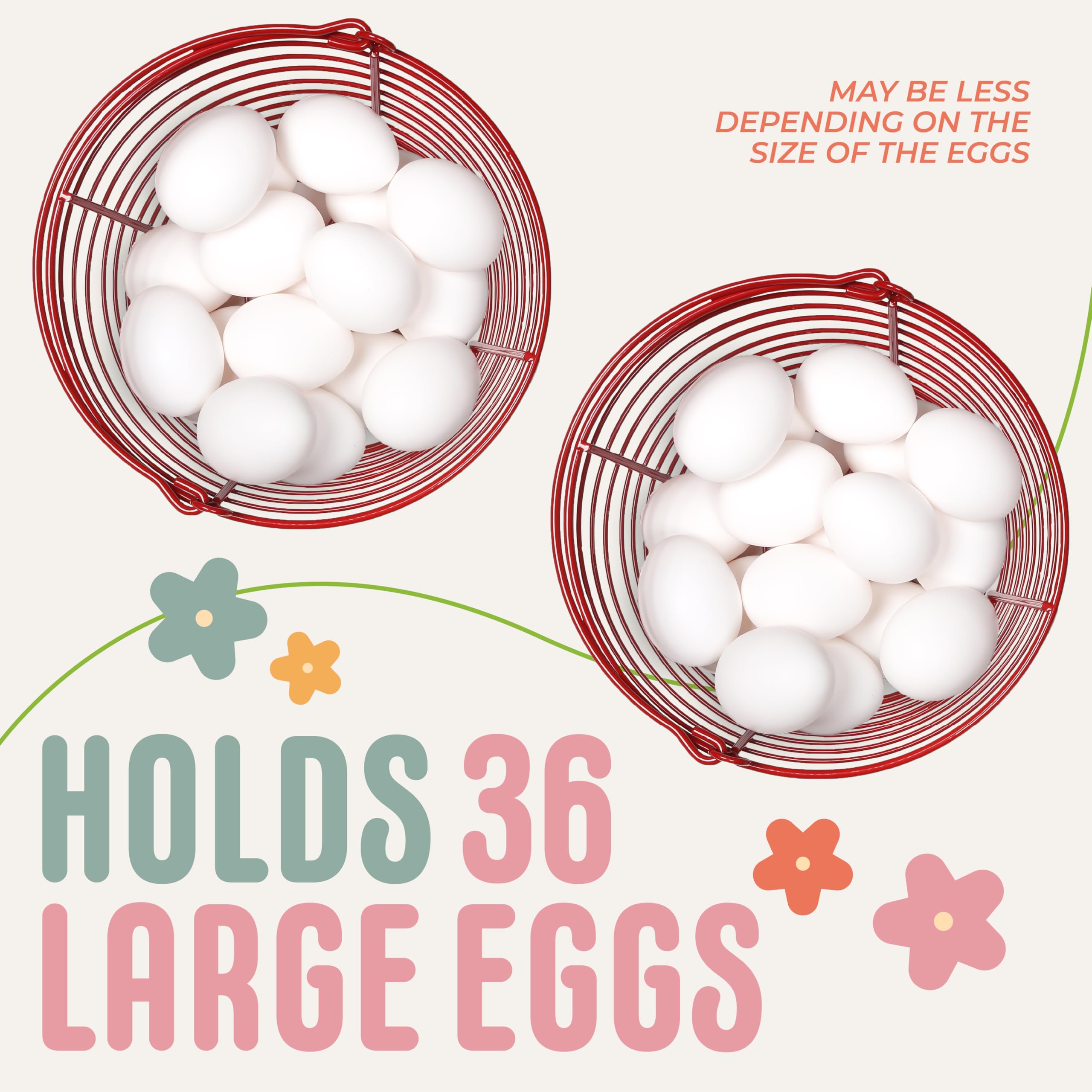 Concord 8'' Egg Basket For Storage Collecting And Transporting Chicken And Duck Eggs. Farm Grade Wire Baskets. 2 Pack (Red)