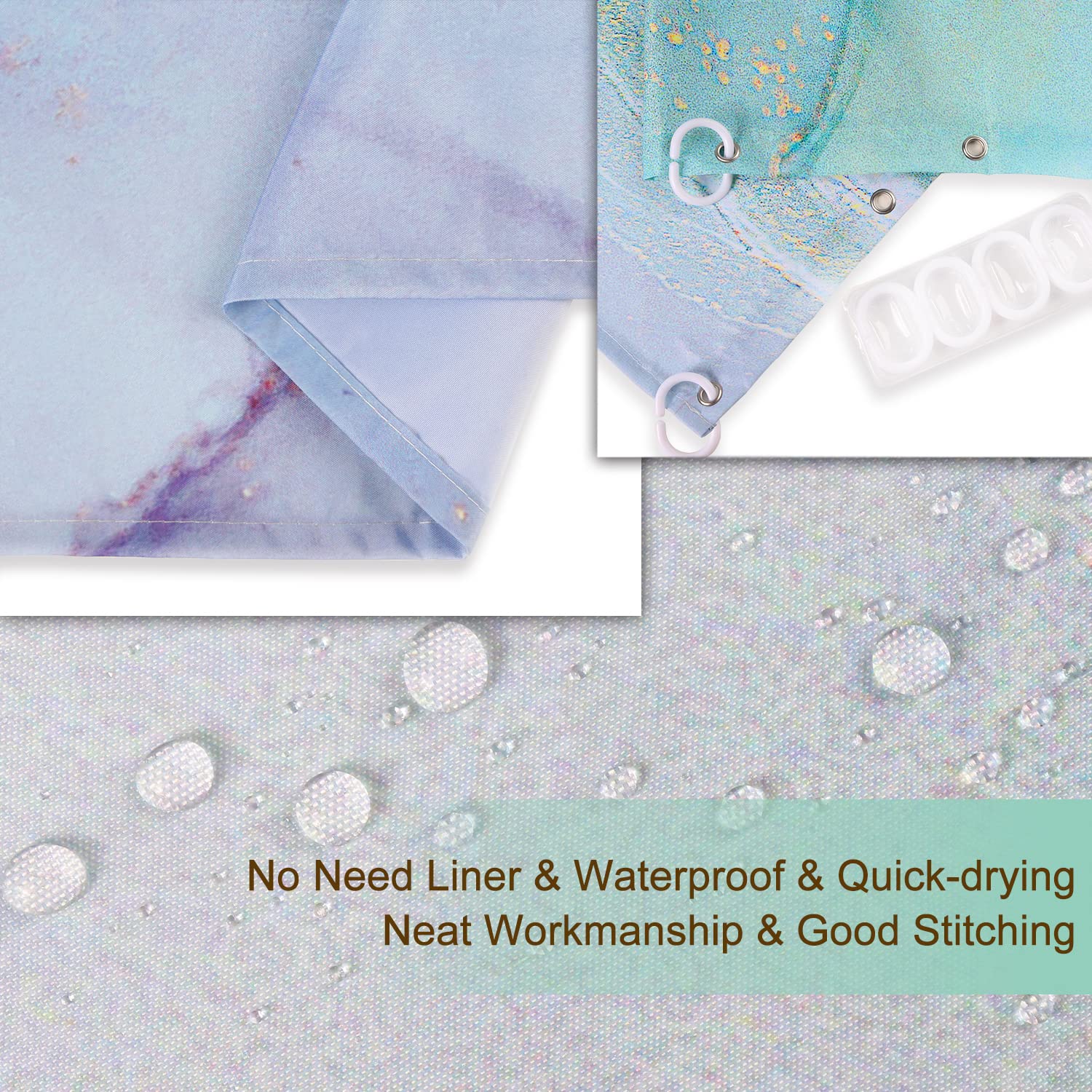 RosieLily Green Shower Curtain  Marble Shower Curtains Set with 12 Hooks  Green Marble Shower Curtain  Blue Gray Shower Curtain for Bathroom  Green Abstract Waterproof Bathroom Curtain  72Wx72H
