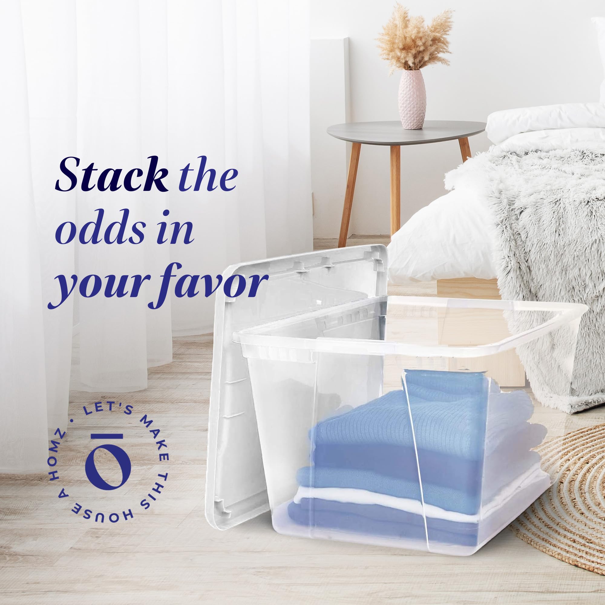 Homz 2 Pack Storage Bins, Clear Plastic Organizing Containers W/White Lids, 56 Quart