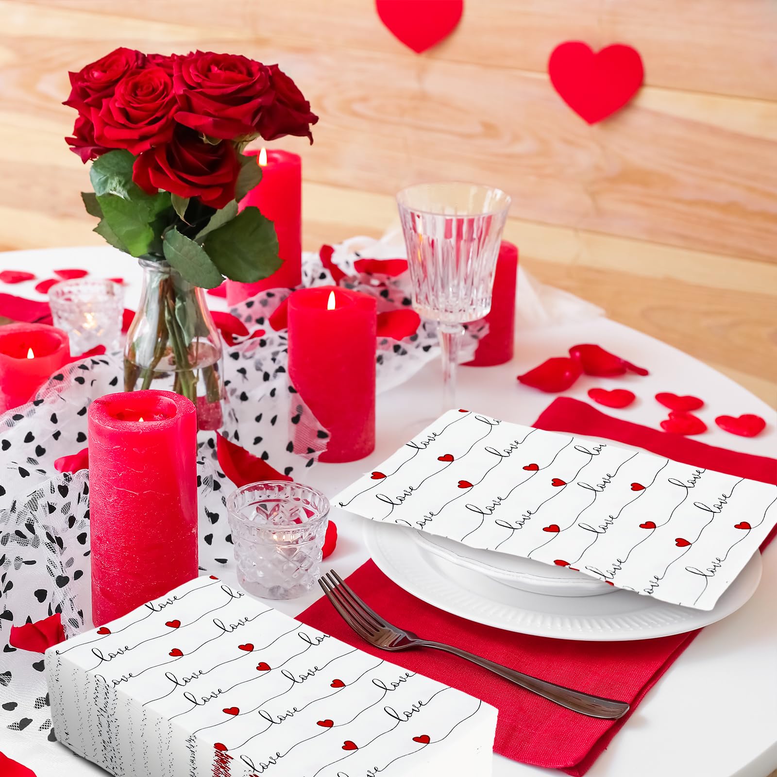 Anydesign 100Pack Heart Guest Napkin Valentine'S Day Disposable Napkins 3 Ply Love Hearts Dinner Hand Napkin For Wedding Anniver