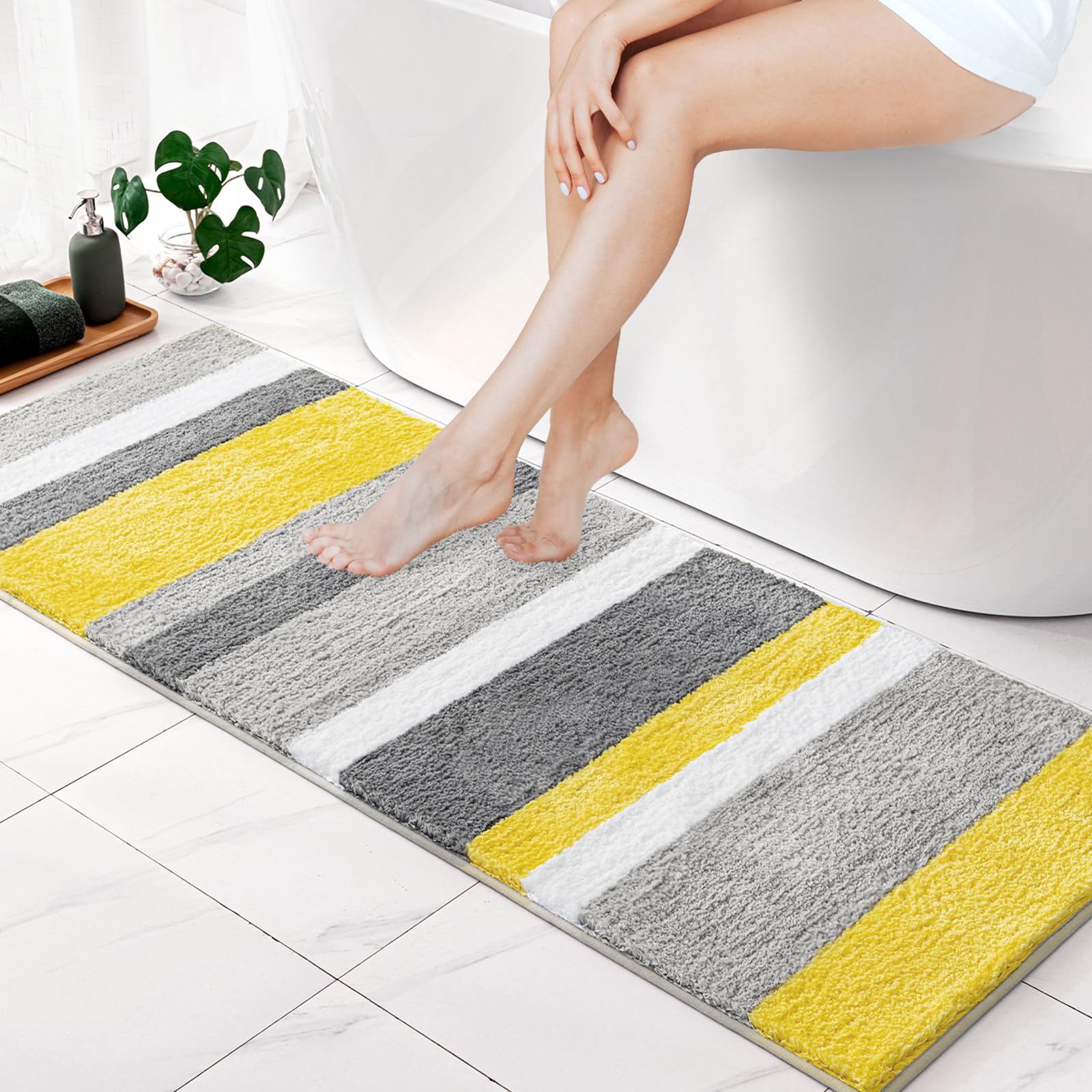 Miulee Yellow Bathroom Runner Rug 24 X 60 Inches, Long Bath Mat With Thick Absorbent Microfiber And Non Slip Back For Bathroom F