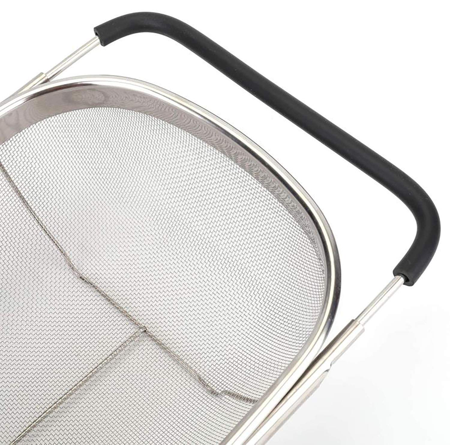 Over The Sink Stainless Steel Oval Colander with Expandable Rubber Grip Handles Strainers  Fine Mesh Strainer Basket Kitchen 6 Quarts Colander for Strain  Drain  Rinse Fruits  Vegetables