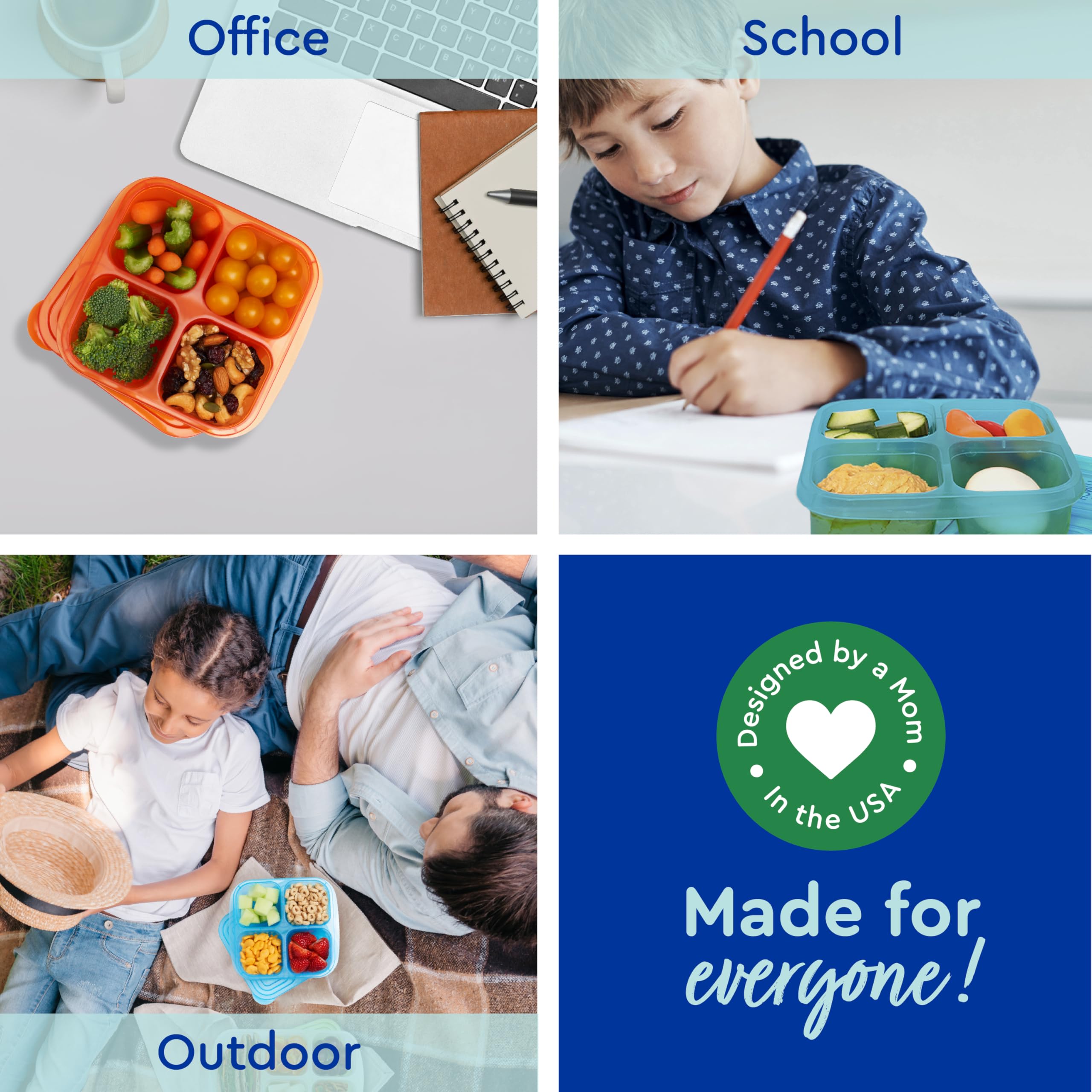 Easylunchboxes - Original Stackable Snack Boxes - Reusable 4-Compartment Bento Snack Containers For Kids And Adults, Bpa-Free An