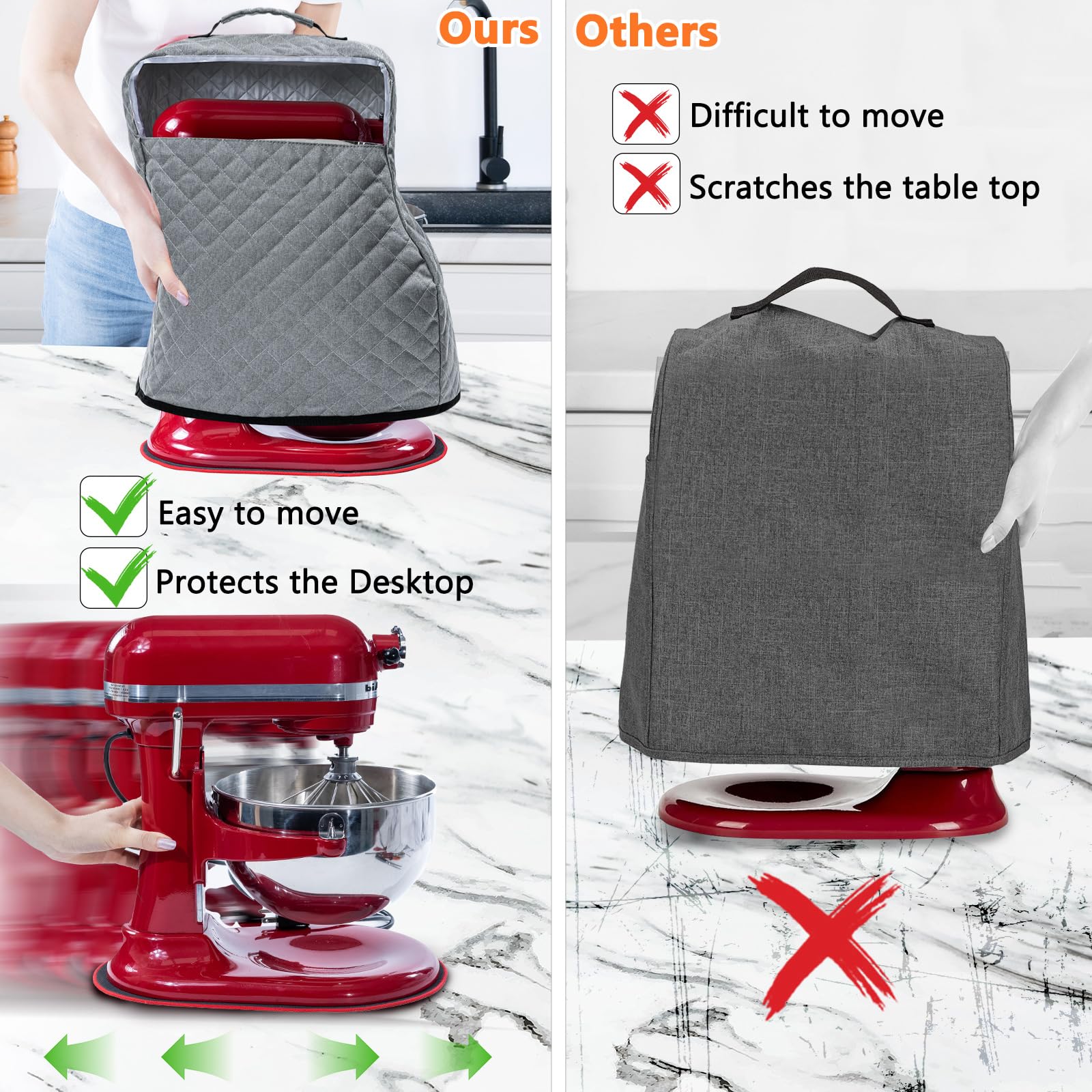 Bagsprite Stand Mixer Cover With Appliance Sliders Compatible With Kitchenaid Mixer 6/7/8 Quart With Pockets For Kitchen Aid Acc