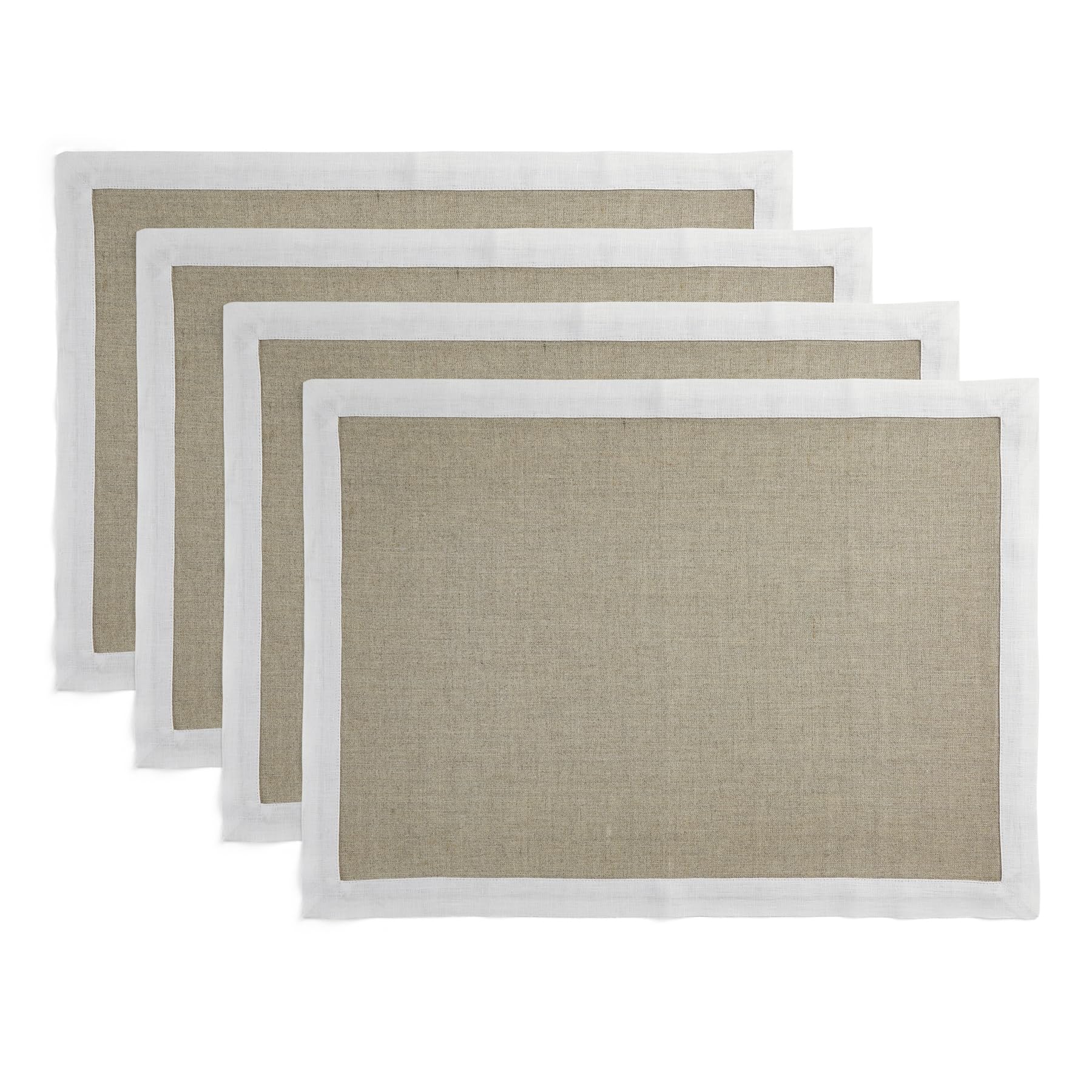 Solino Home Linen Placemats Set Of 4-100% Pure Linen Cloth Fabric Placemats White And Natural - 19'' L X 14'' W Inch Washable Di