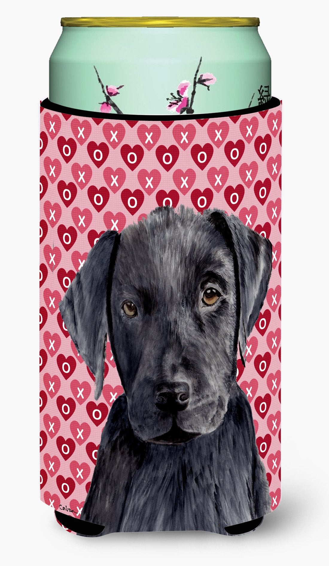 Labrador Black Hearts Love Valentine's Day  Tall Boy Beverage Insulator Beverage Insulator Hugger