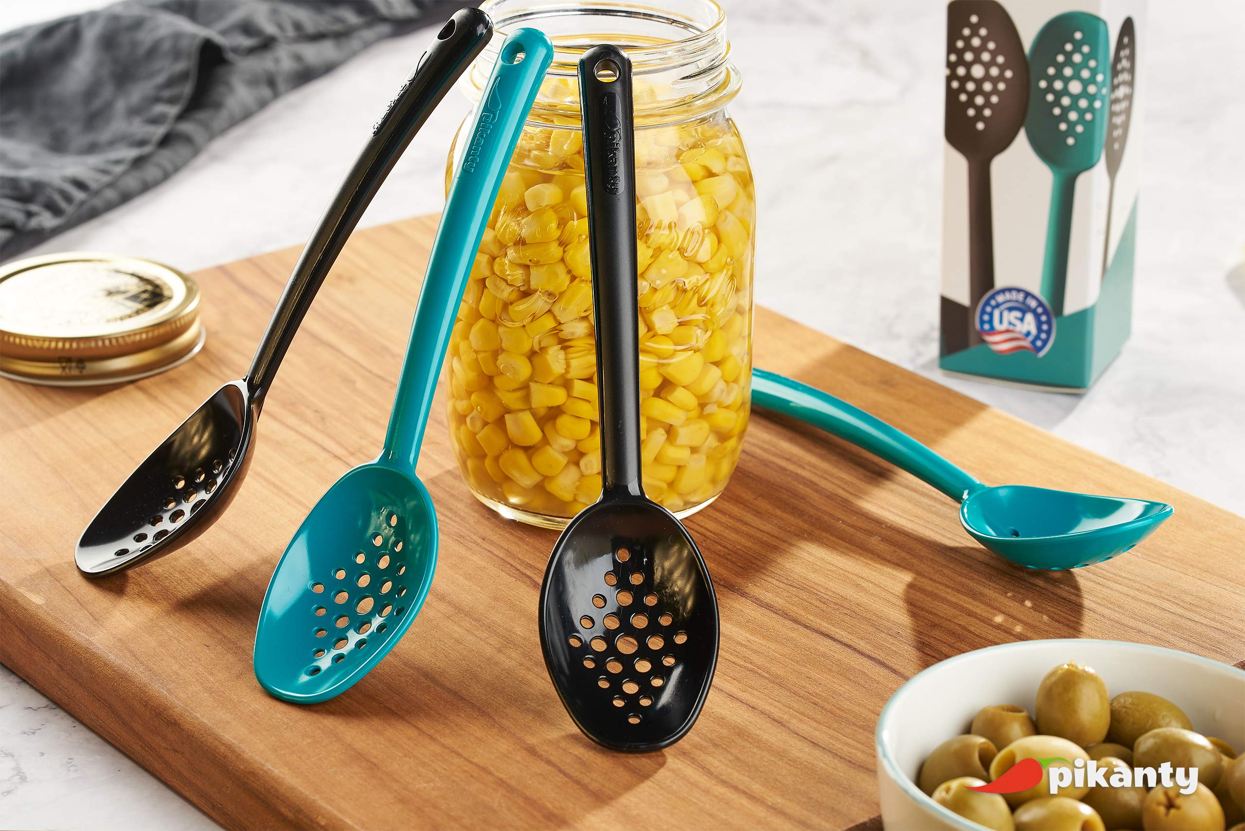 Pikanty - Small 7-Inch Slotted Serving Spoons (Pack Of 4) - Perfect For Olives, Pickles & Condiments | Sturdy & Versatile | Made