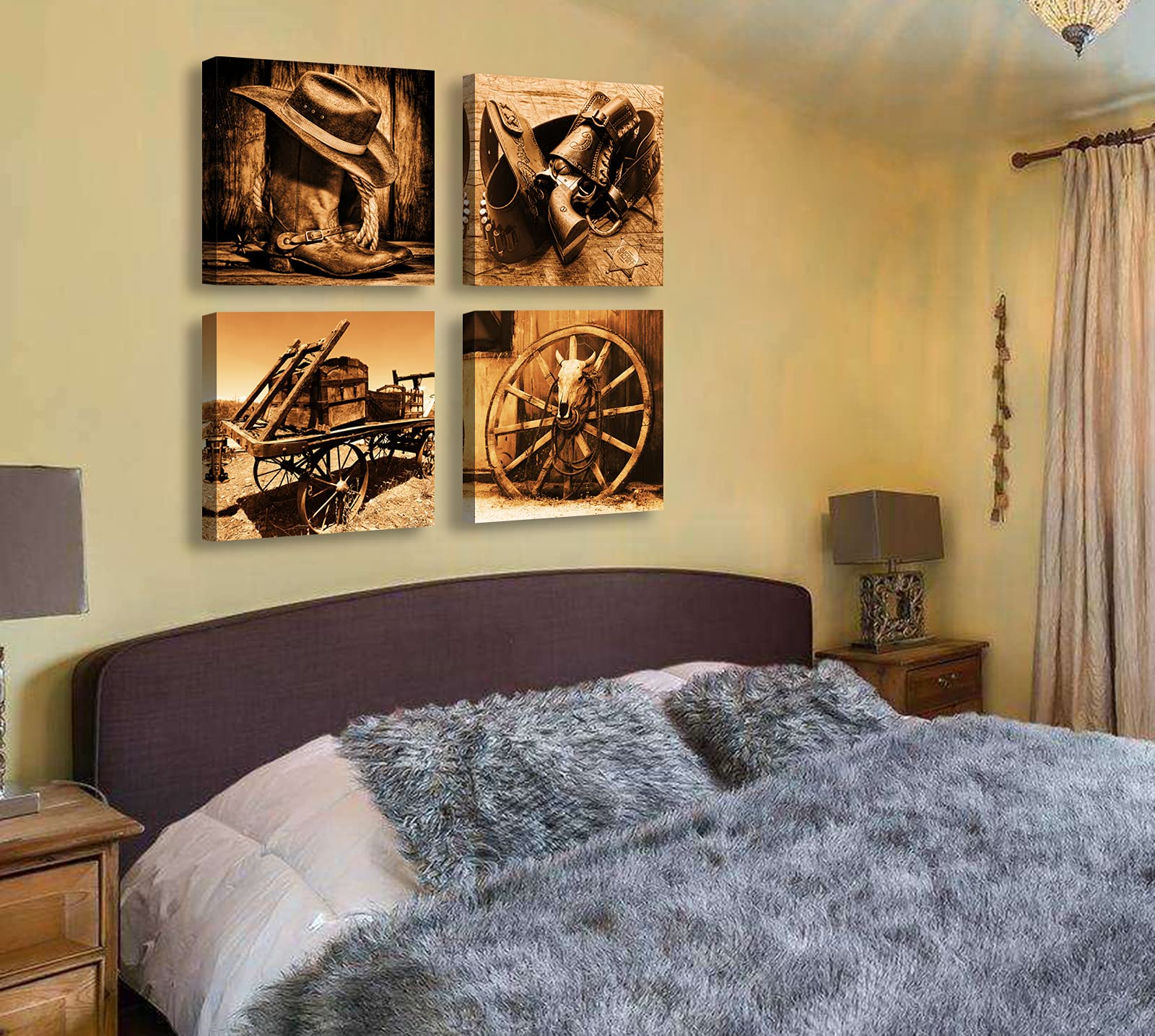 DJSYLIFE Western Decor Cowboy Wall Art for Men's Bedroom Office Canvas Printed Poster Home Decoration Artwork 12'' Wx12 Hx4