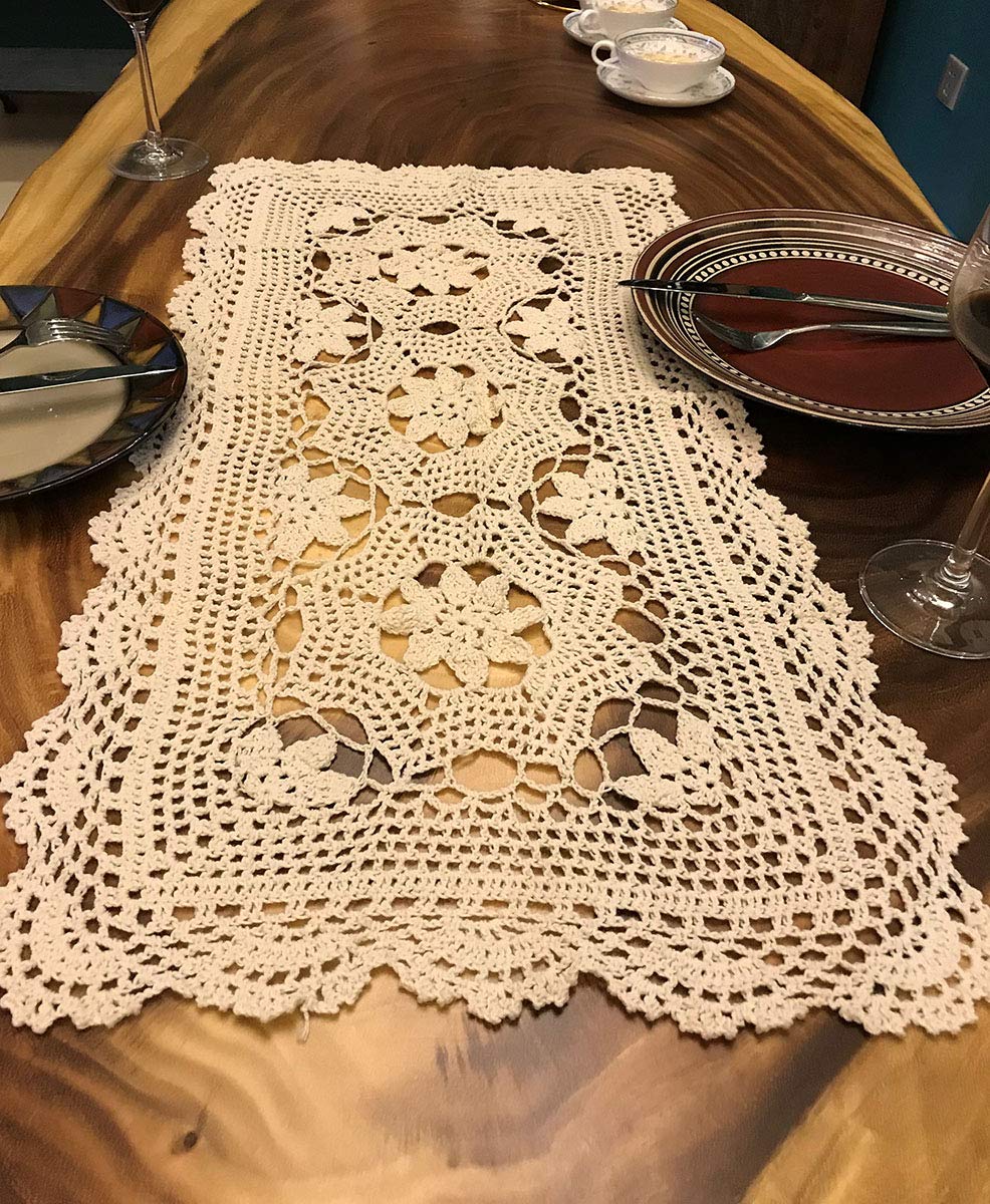 Janef Beige Handmade Crochet Cotton Table Runner Lace Doilies Doily Rectangle Dresser Scarves,16 By 28 Inches.