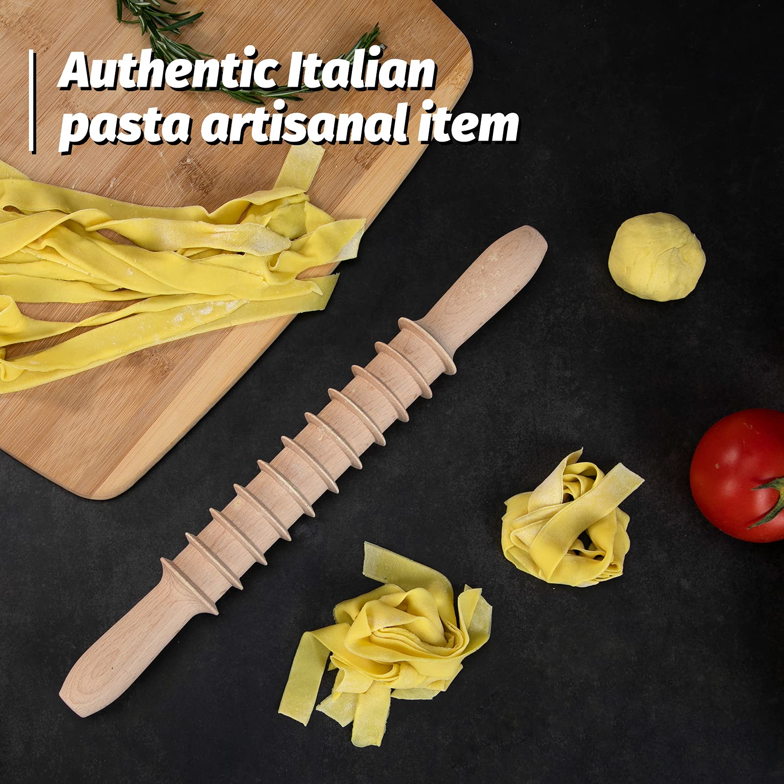 G Beech Wood 14Mm Pappardelle Pasta Cutter Noodle Lattice Roller Docker Dough Cutter Wooden Rolling Pin Spaghetti Pasta Maker Be