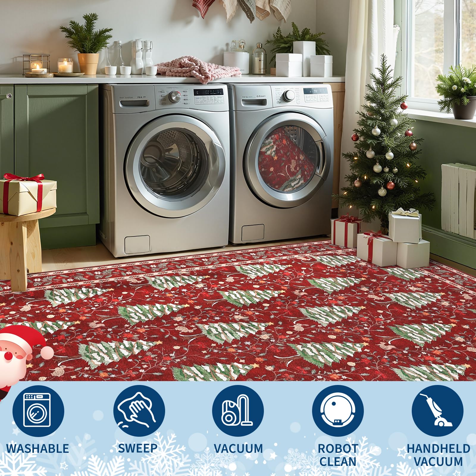 GarveeHome Red Christmas Rug 5x7 Washable Soft Stain Resistant for Living Room Bedroom Nursery Office Christmas Tree Animals Pri