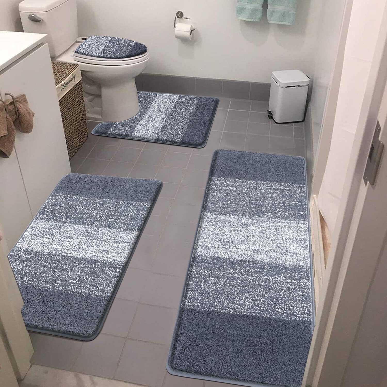 Bsmathom Bathroom Rugs Sets 4 Piece With Toilet Lid Cover, Non-Slip Bath Rugs For Bathroom, Microfiber Shaggy Absorbent Bathroom