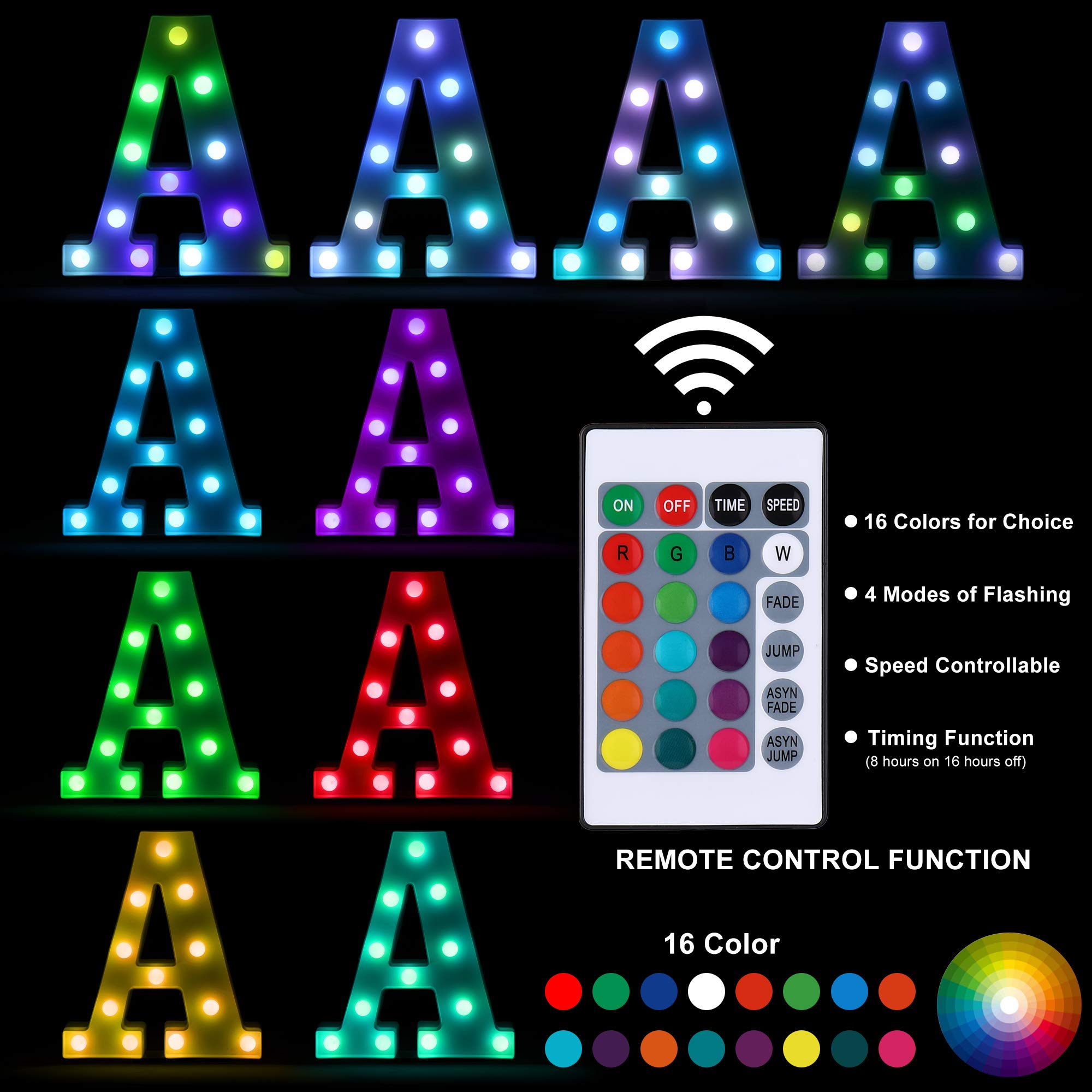 Foaky Colorful LED Letter Lights with Remote,Marquee Light Up Letters Sign for Night Light Wedding/Birthday Party Battery Powere