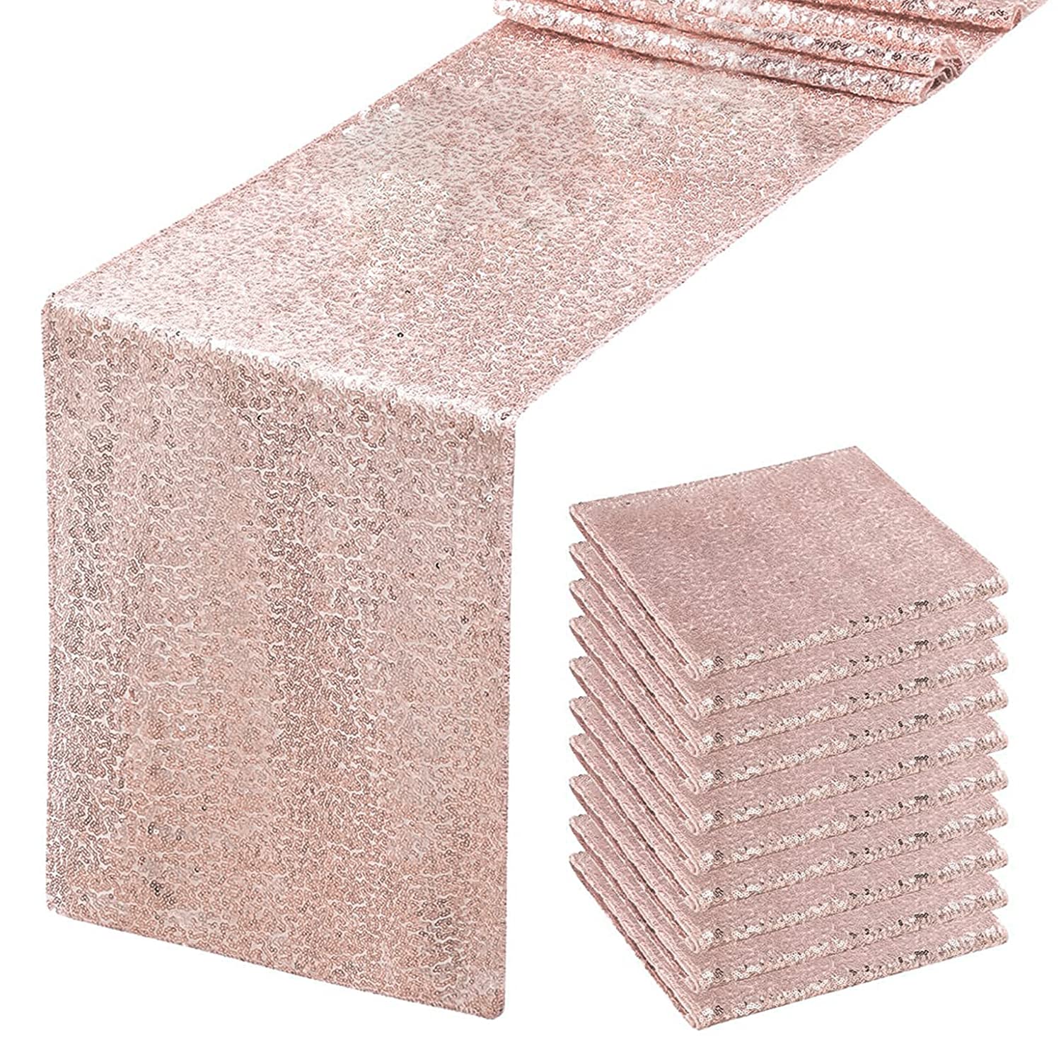 Jyflzq Rose Gold Sequin Table Runner 12 ''X72 '' 10 Packs Glitter Table Runners Sparkly Sequin Runners For Wedding Birthday Part