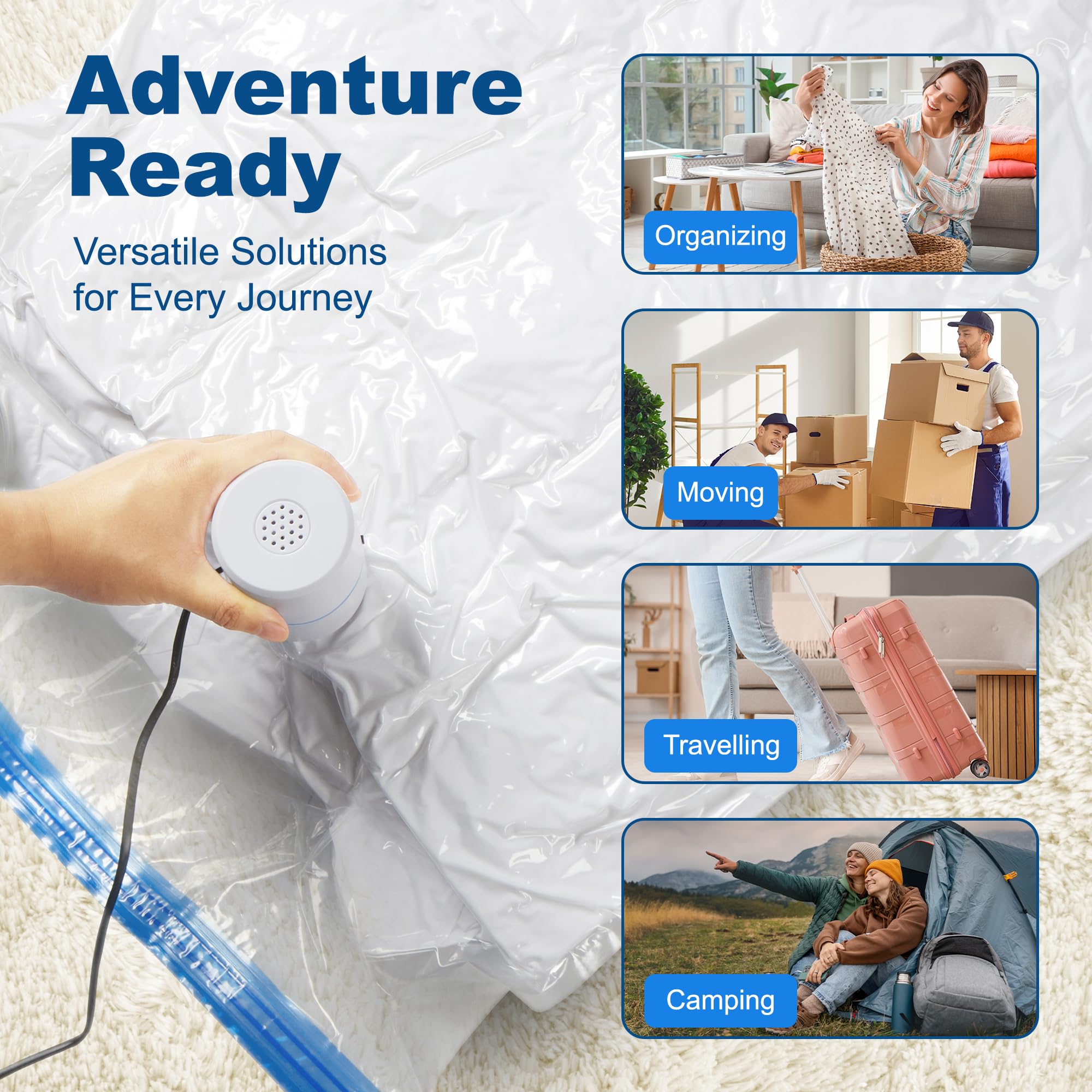 HOUSE DAY 30 Pack Vacuum Storage Bags with Electric Pump, 4 Sizes + 2 Roll-Up (5 Each), Space Saver Vacuum Seal Bags for Clothin