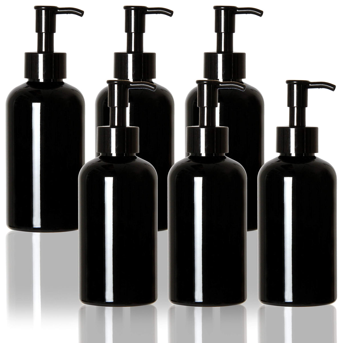 Youngever 6 Pack Plastic Pump Bottles 8 Ounce, Refillable Plastic Pump Bottles With Travel Lock (Black)