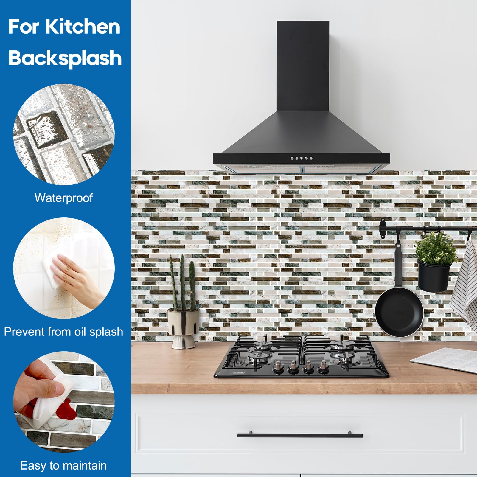 Yipscazo 10 Sheets Peel and Stick Backsplash for Kitchen Wall, 12  x12   Waterproof Stick on Backsplash Smart Tiles for Bathroom
