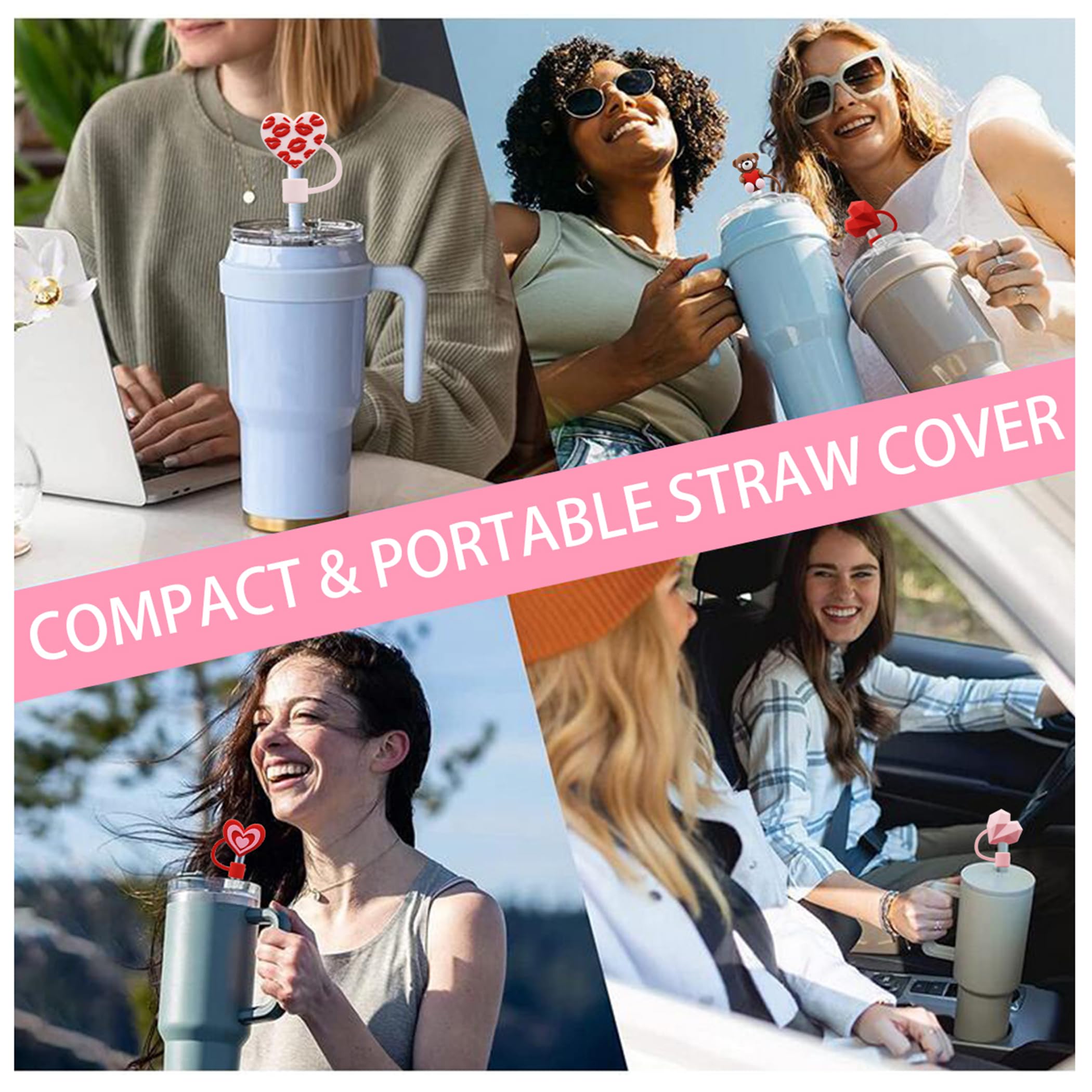 Meitesti Straw Cover Cap For Stanley Cup, Heart-Shaped Straw Topper Compatible With 30&40 Oz Tumbler With Handle,10Mm 0.4In Stra