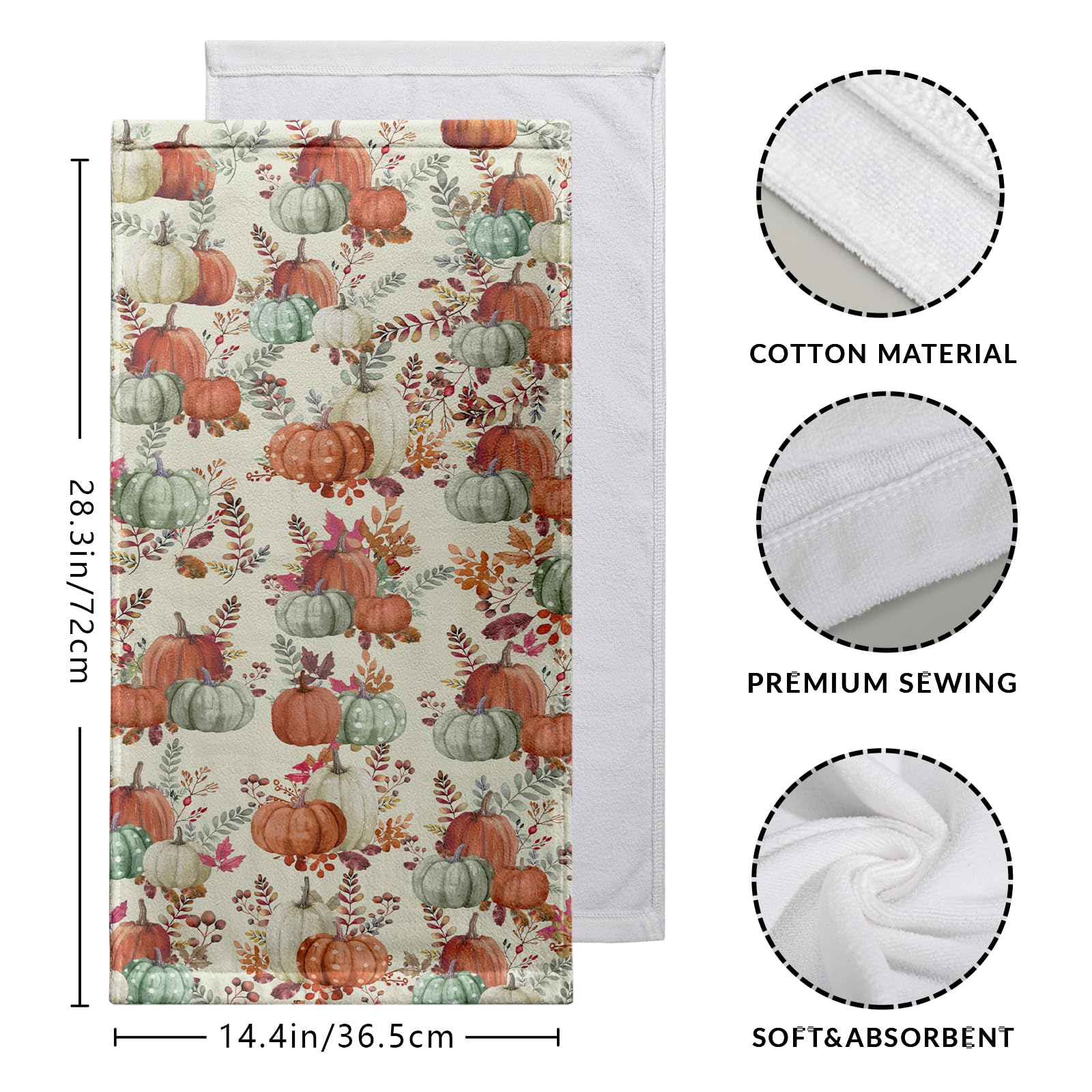 Lealeg Fall Pumpkin Kitchen Dish Towel Autumn Pumpkins Harvest Hand Towels Fall Leaves Watercolor Bathroom Towel Bath Baking Han