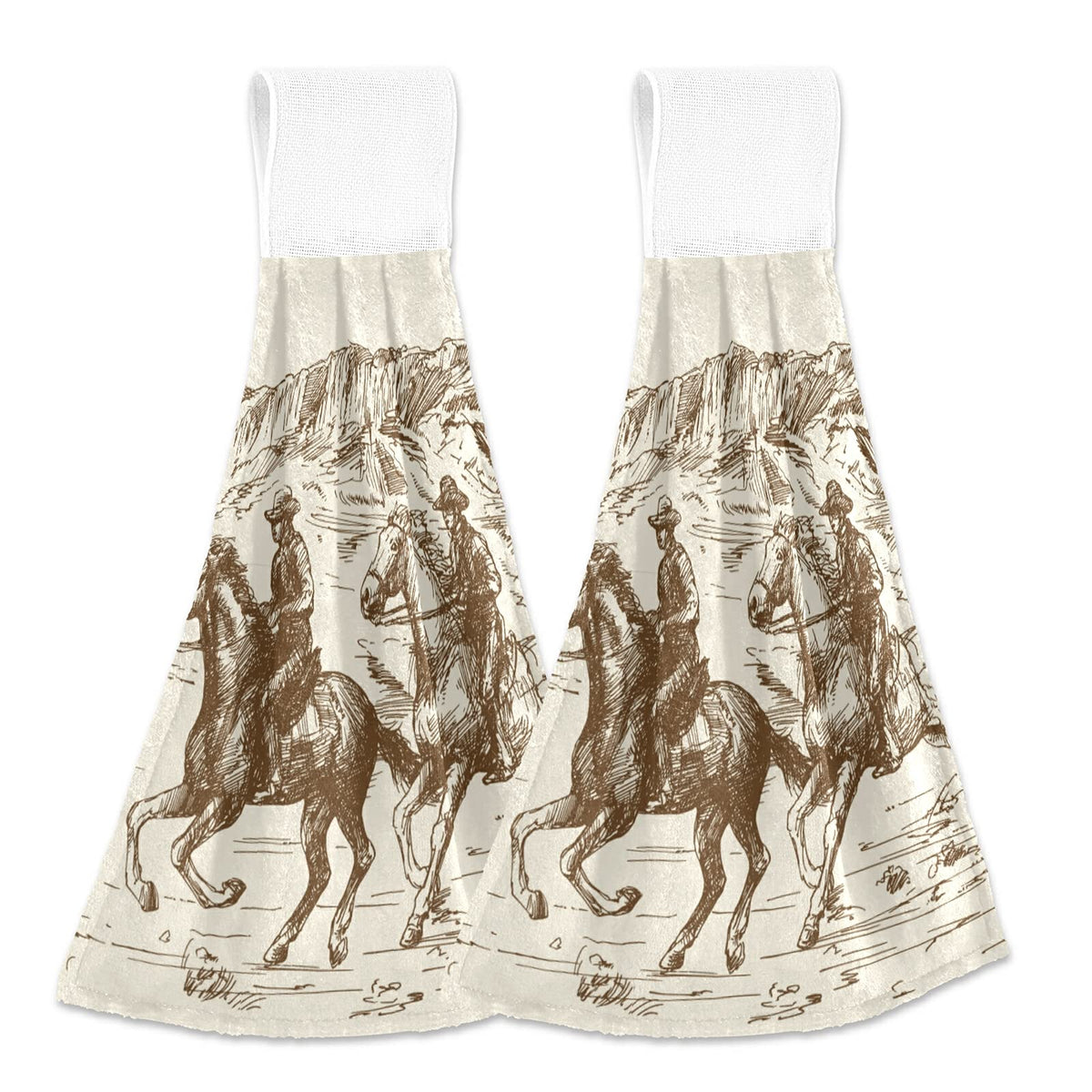 Wellday 2 Pcs Hanging Hand Towels Soft Absorbent Western Desert Cowboy Towel For Kitchen Bathroom