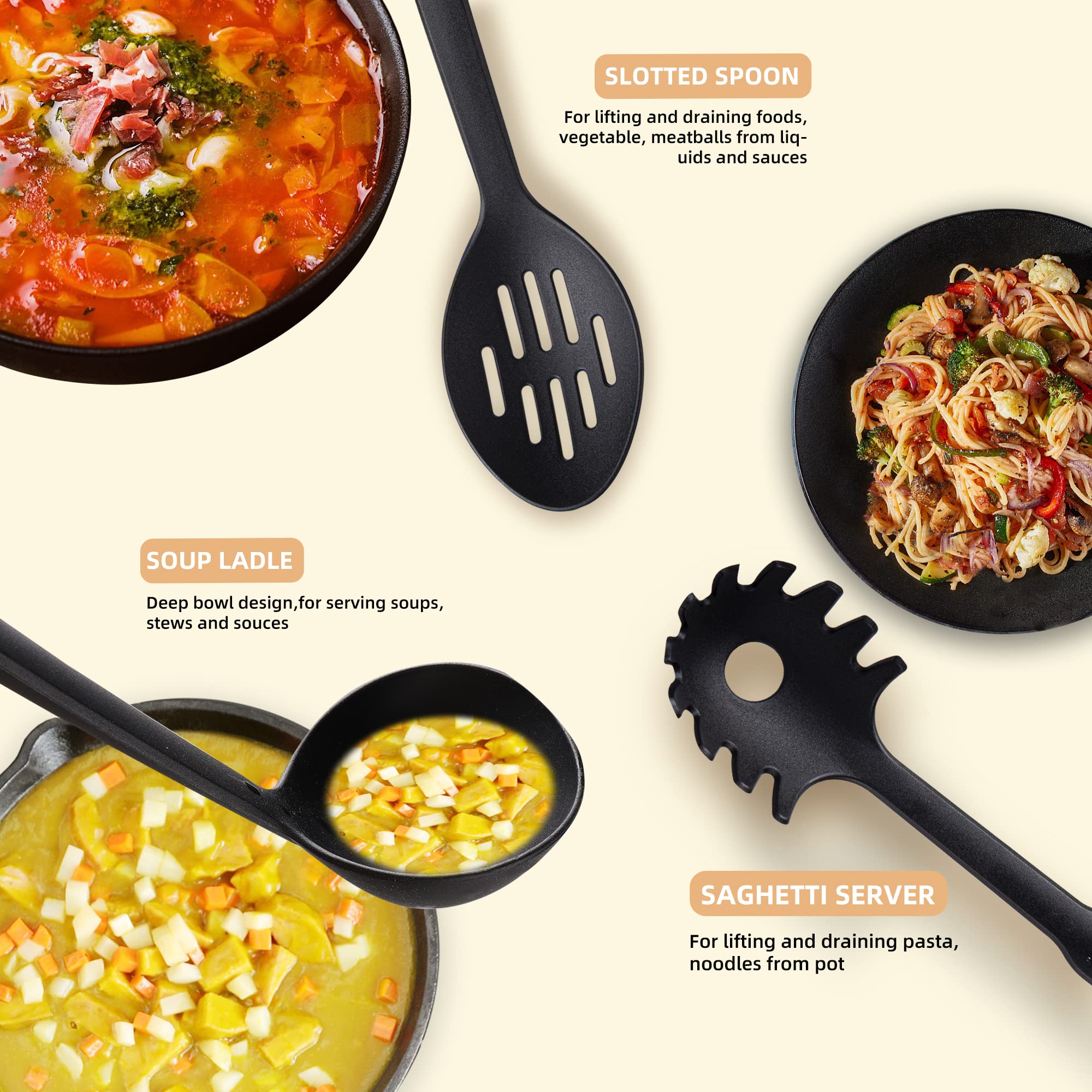 Kitchen Utensils Set, 7Pcs Cooking Utensils Set 410F Heat Resistant & Non-Stick Food Nylon Kitchen Gadgets Accessories For Cookw